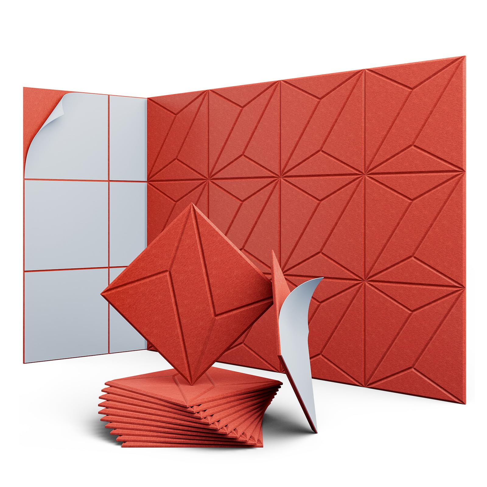 UNECHO 12 Pack 12 X 12 X 0.4 Acoustic Panels for Wall Sound Absorbing, P-Stripes Square Self-Adhesive Sound Panel, High Density 