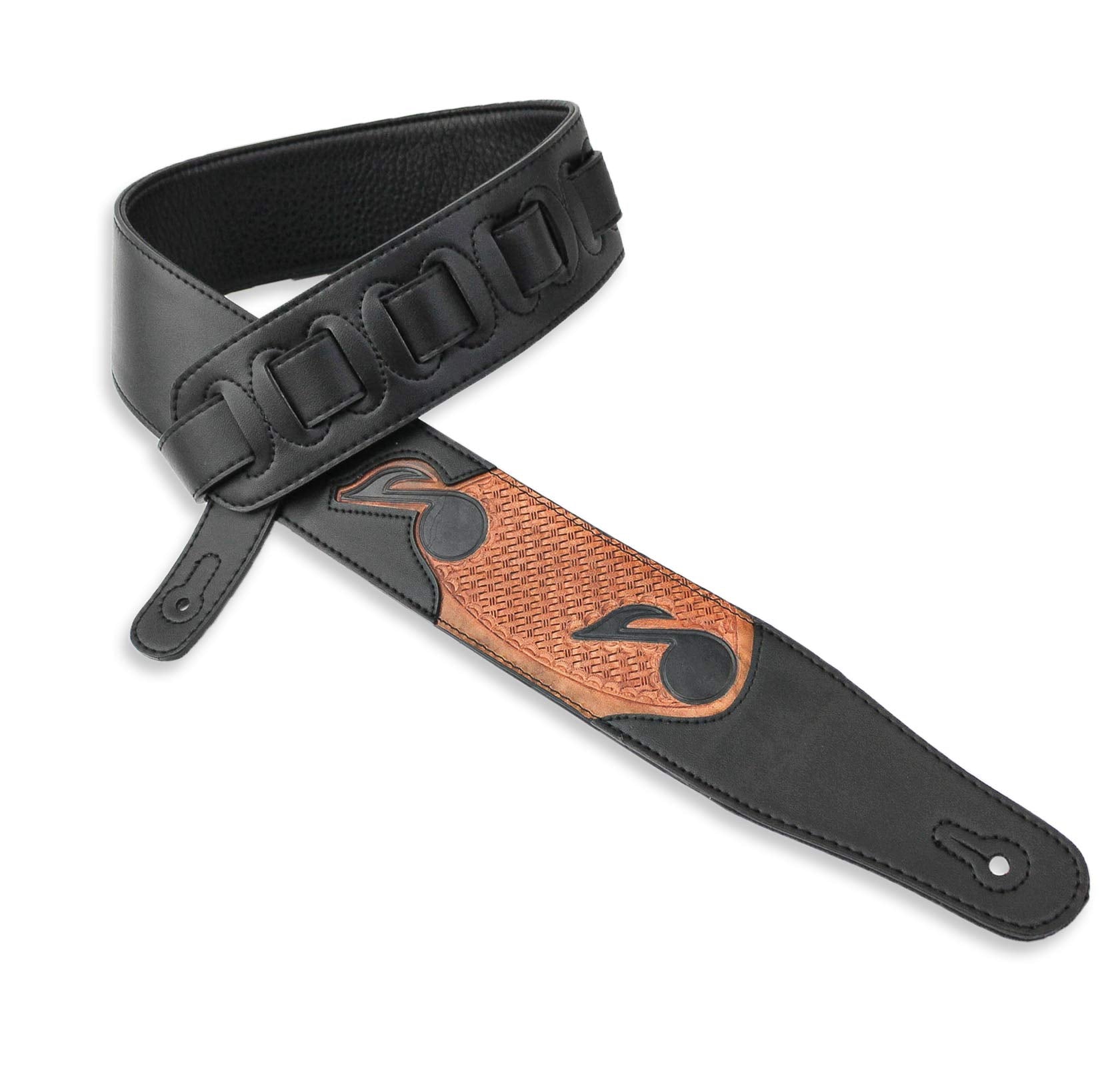 Walker & Williams Cvg-83 Padded Guitar Strap Hand Tooled Leather Musical Notes For Acoustic, Electric, And Bass Guitars