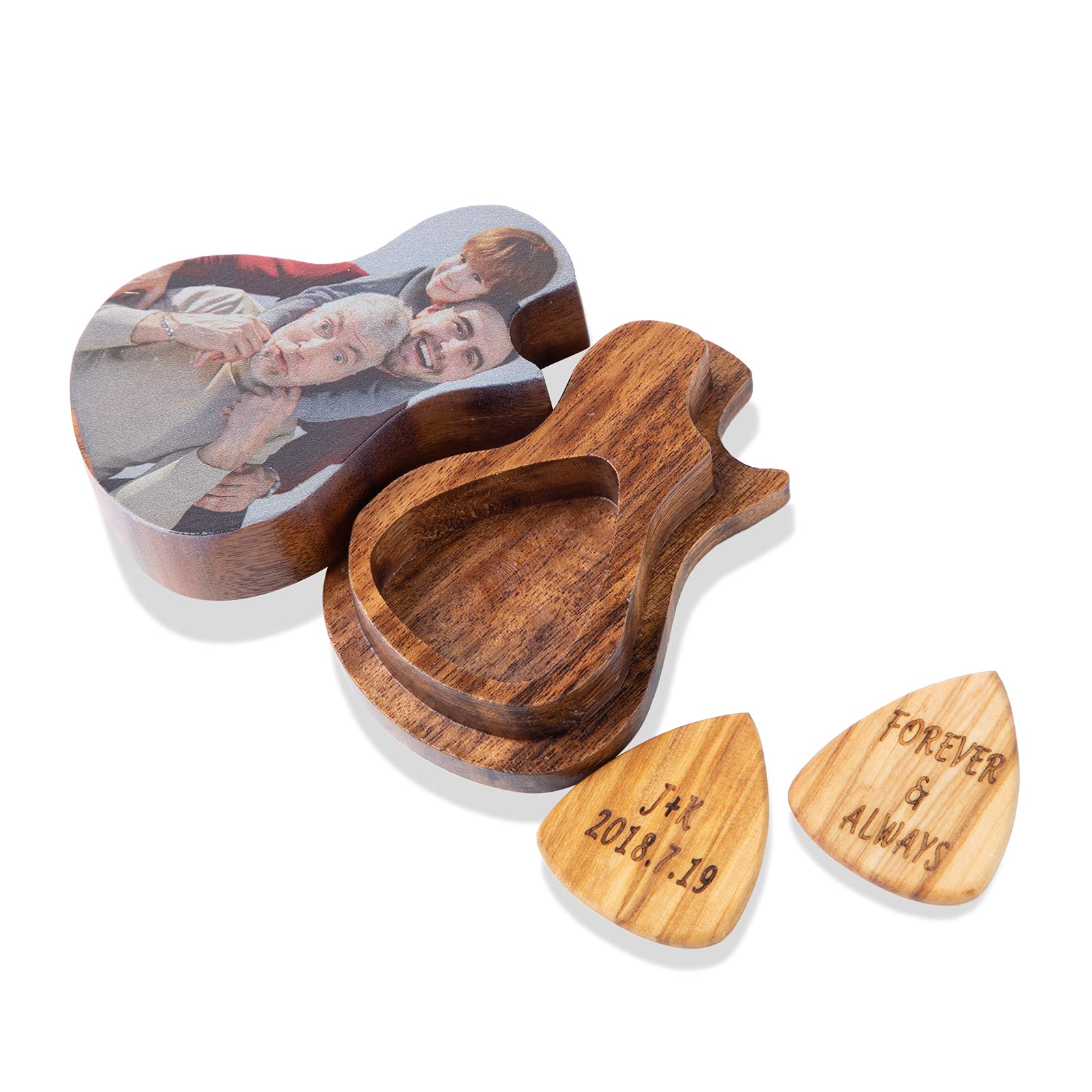 Albertband Personalized Guitar Wood Picks Box Guitar Pick Suit Wooden Guitar Picks Custom Any Message With 3 Pcs Wood Picks Coll