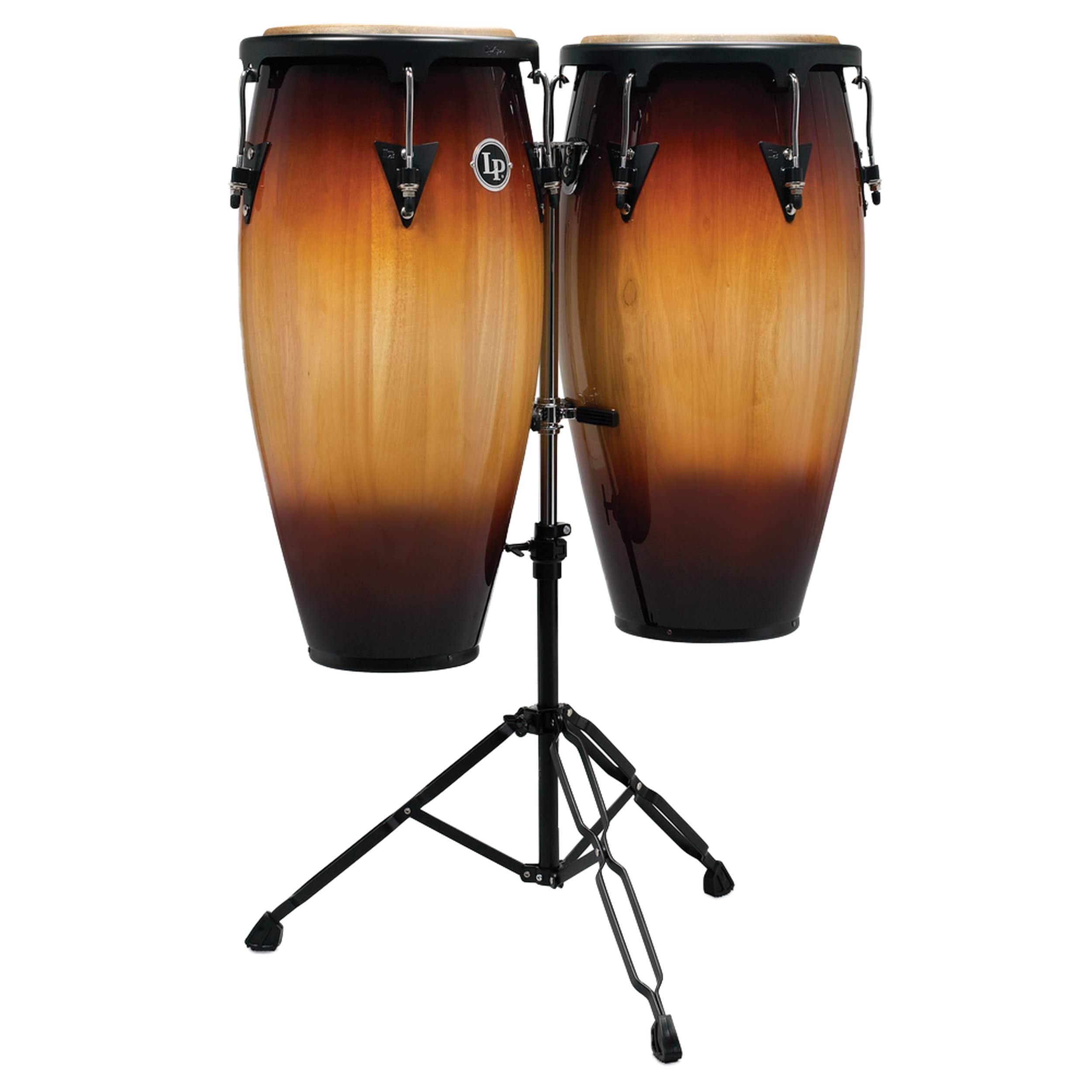 Latin Percussion LP Aspire Wood Congas 11 & 12 Set with Double Stand - Vintage Sunburst/Black