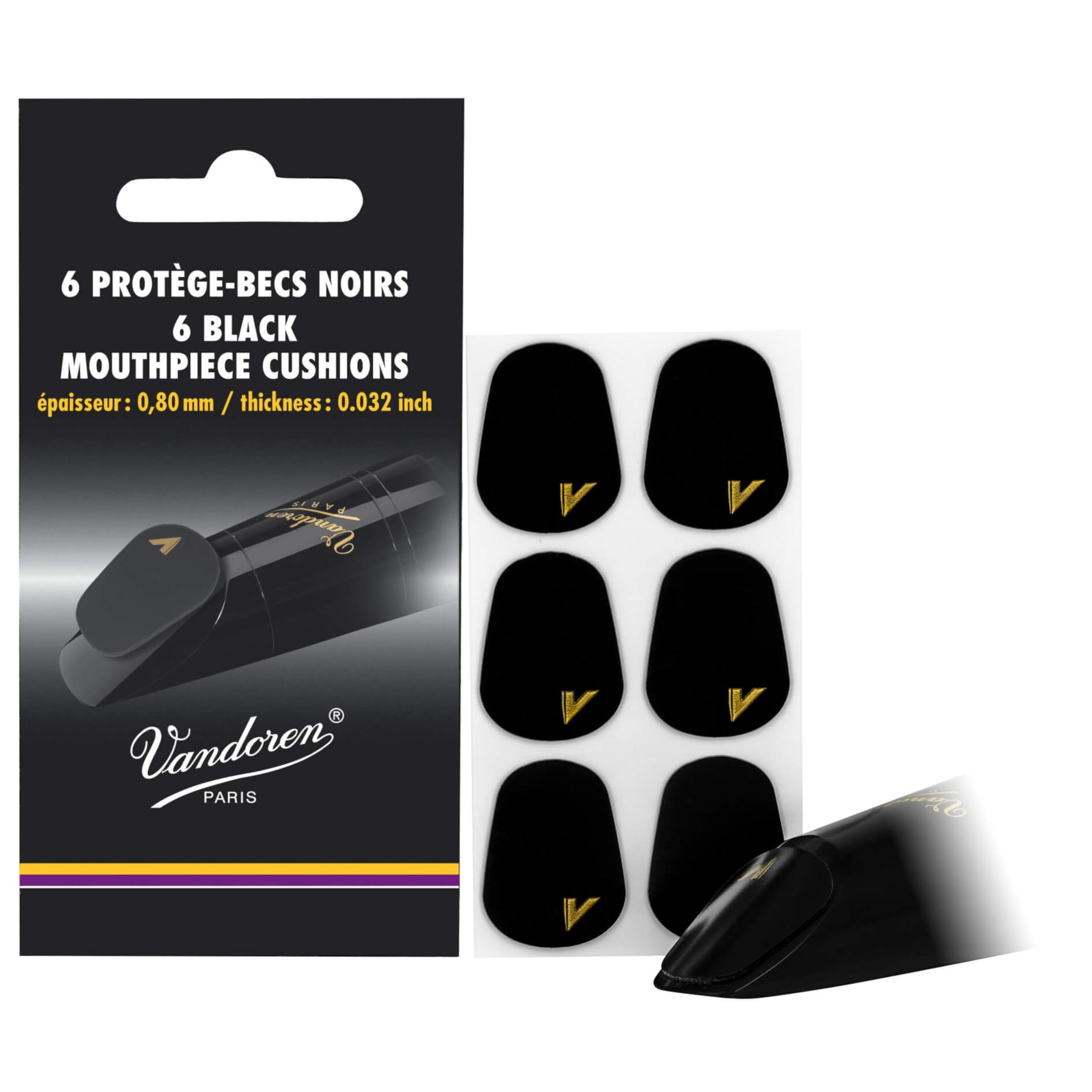 Vandoren VMCX6 Mouthpiece Cushions; Black; Thick; 0.80mm/.032; Pack of 6