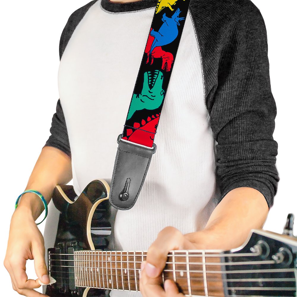 Buckle-Down Guitar Strap Dinosaurs Black Multi Color 2 Inches Wide (GS-W30427)