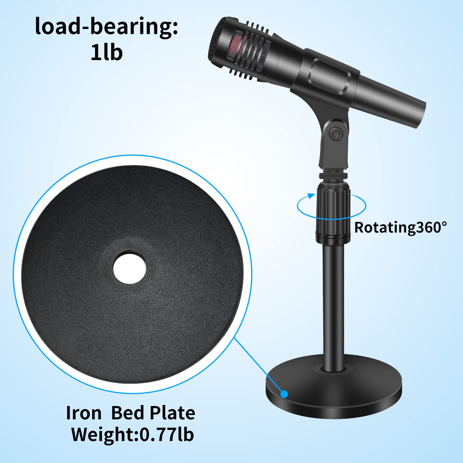 Small Desk Mic stand, Microphone Stand Desktop Adjustable Steel Table Mic Stand with Microphone Clip for Blue Yeti Snowball 10 I