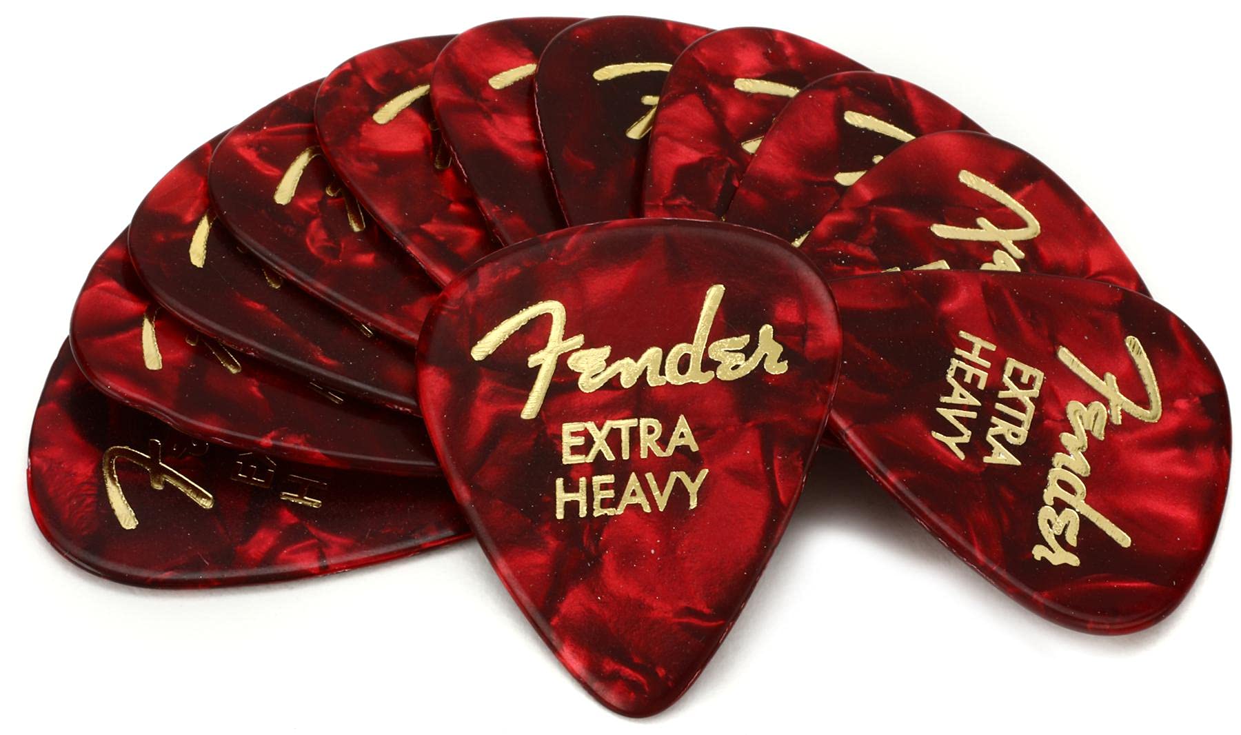 Fender Premium Celluloid Guitar Picks 351 Shape, Red Moto, Extra Heavy, 12-Pack