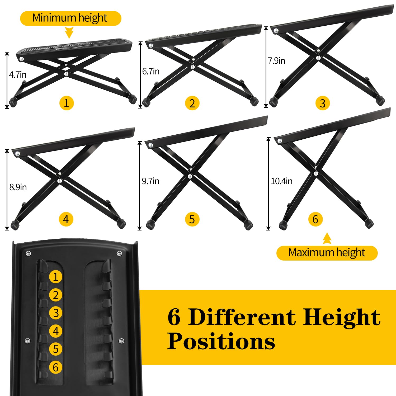 4 Pack Guitar Foot Stool, 6 Position Height Guitar Foot Rest, Adjustable Guitar Rest Step Footstool with Rubber End Caps and Non