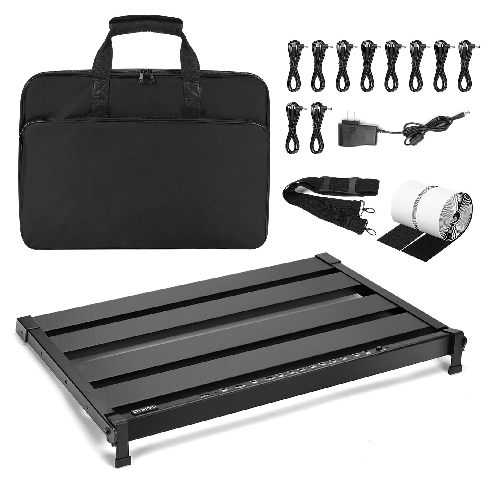 Gokko 20.5'' X 13.8'' Pedal Board With Integrated Power Supply, Aluminum Folding Powered Guitar Pedalboard With Carry Bag (Gk-58