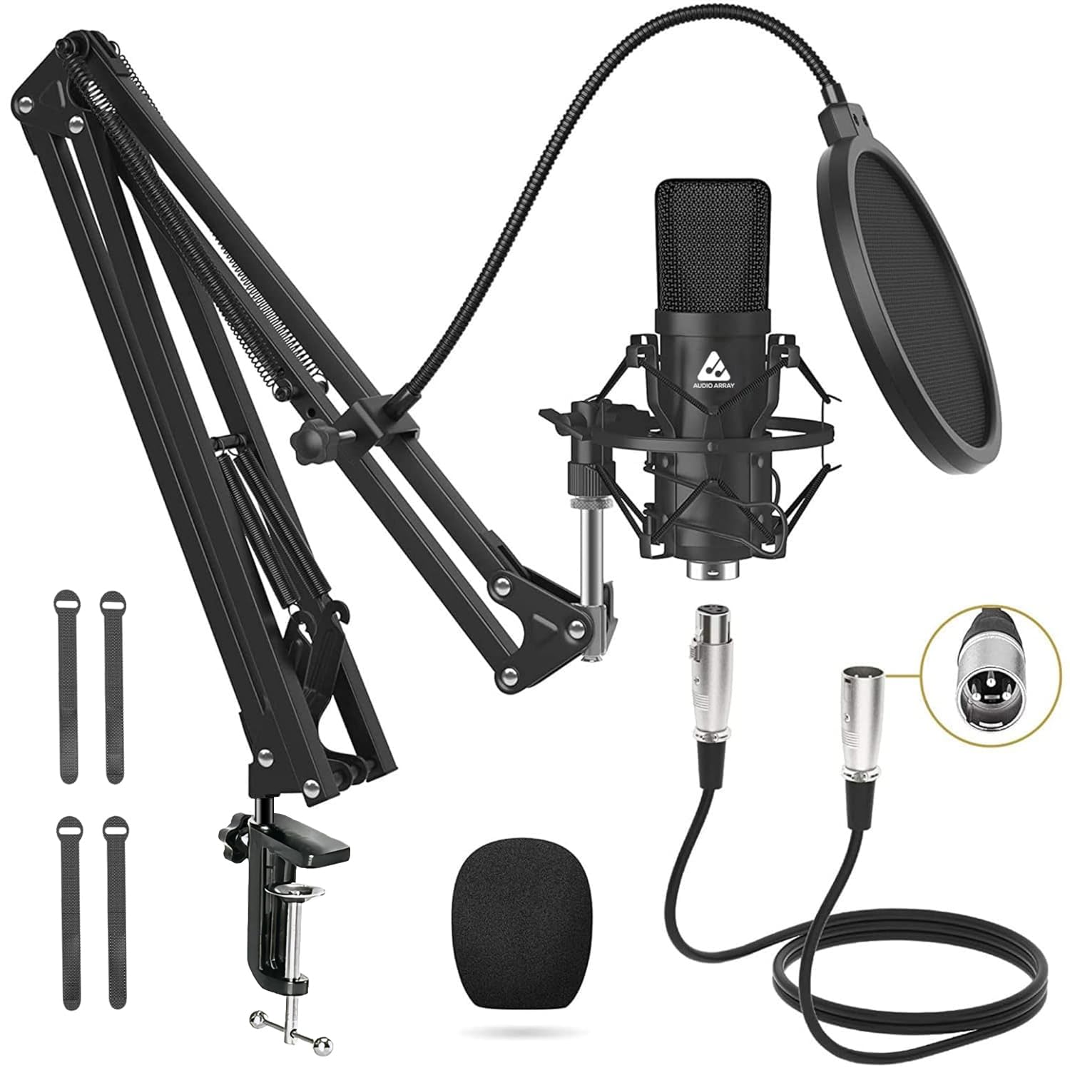Audio Array Am-C2 Xlr Condenser Microphone Kit | Boom Arm, 2M Cable, Pop Filter & Mic Cover | Compatible With Audio Interface, M