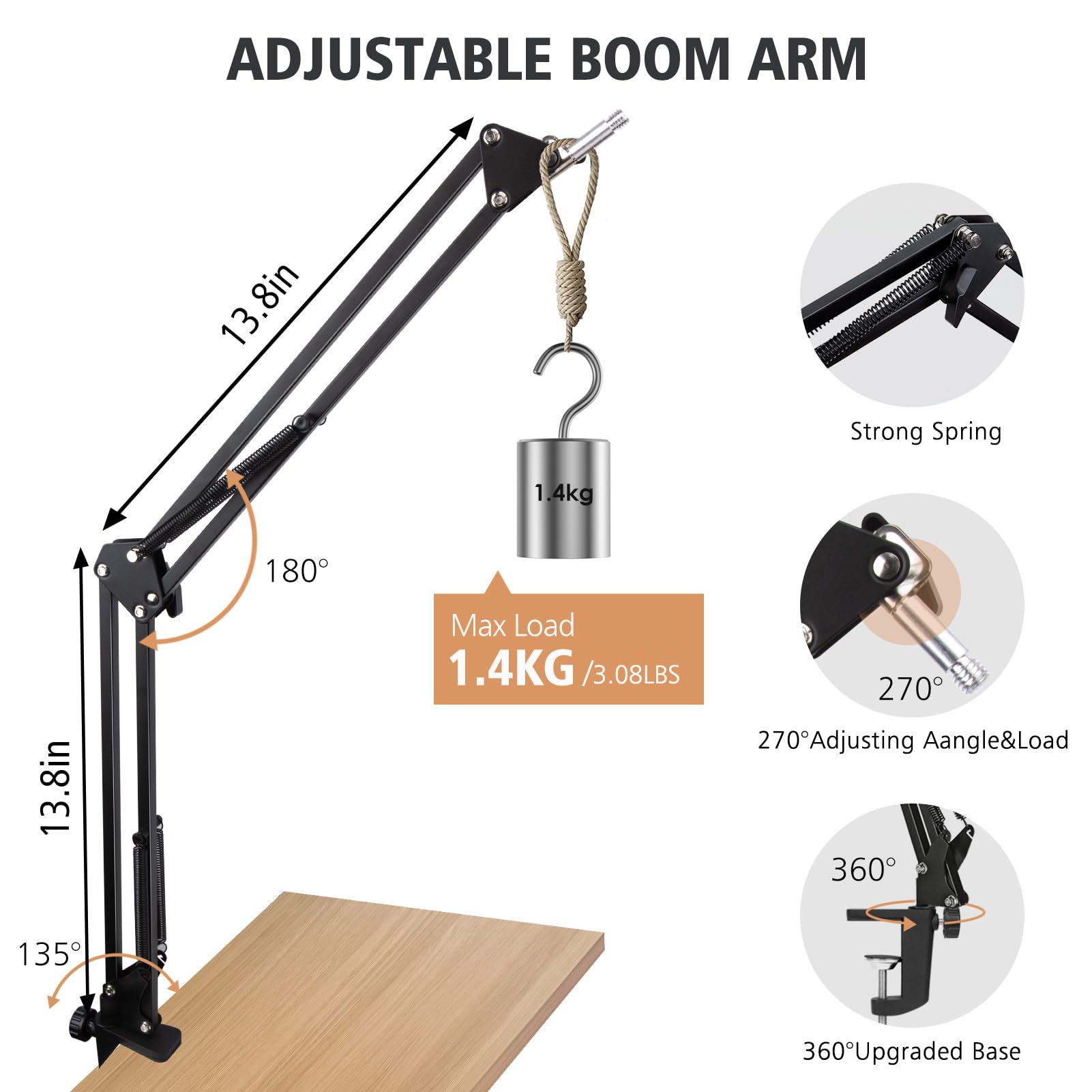 SUNMON Fifine AM8 Boom Arm - Metal Scissor Mic Boom Arm for Fifine Mic, Fifine Boom Arm with 3/8'' to 5/8'' Adapter,Fifine K688