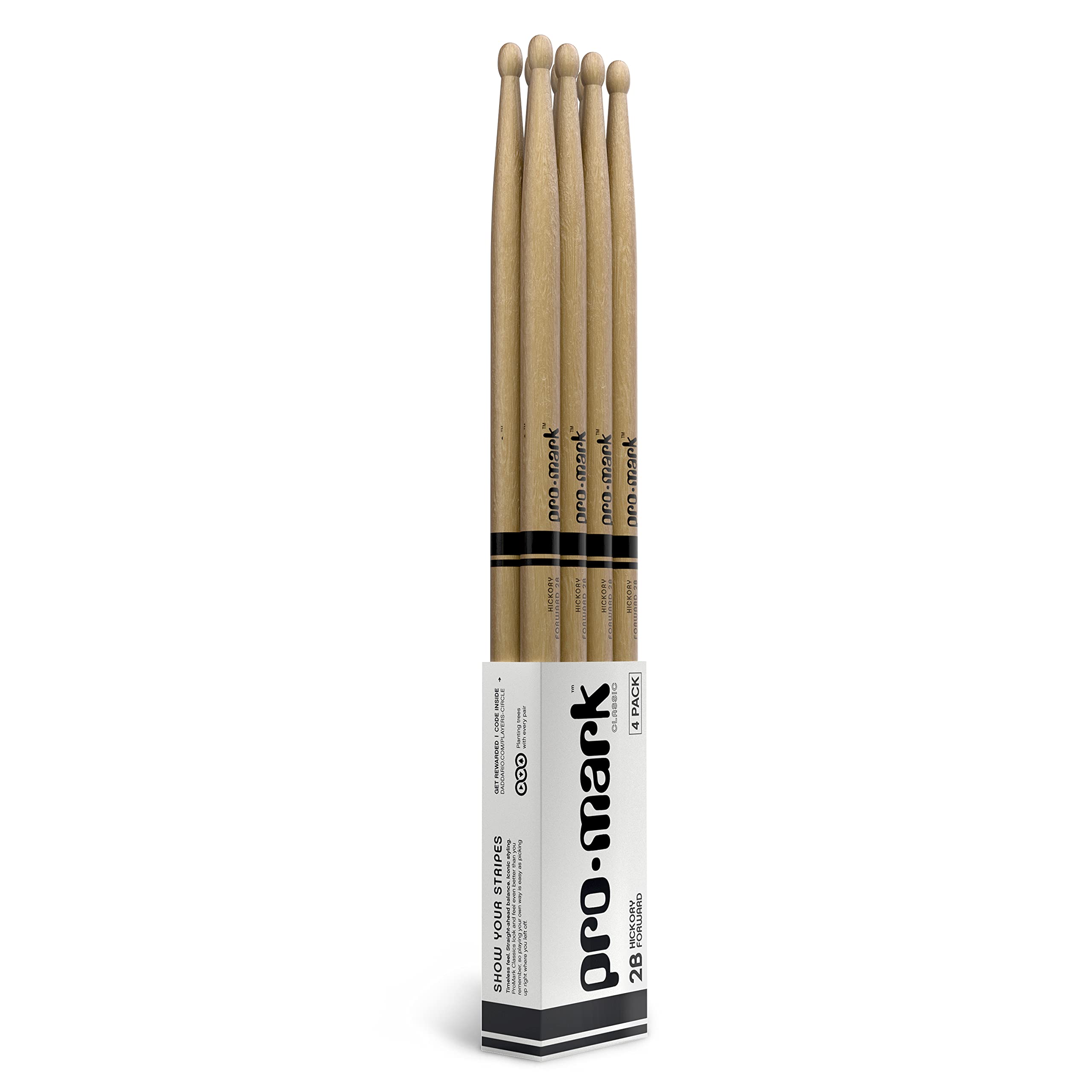 ProMark Drum Sticks - Classic Forward 2B Drumsticks - Drum Sticks Set - Oval Wood Tip for Dark, Warm Tone - Hickory Drum Sticks 