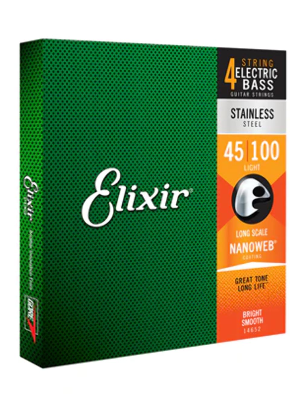 Elixir Strings Stainless Steel 4-String Bass Strings W Nanoweb Coating, Long Scale, Light (.045-.100)