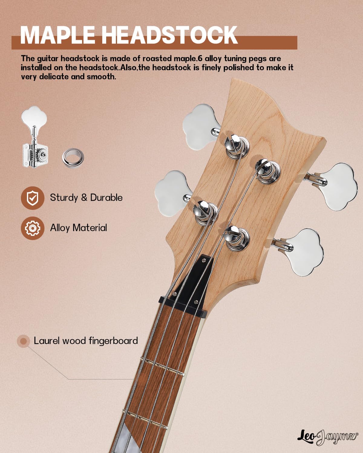 Leo Jaymz DIY Electric Bass Guitar Kits - Roasted Ash Wood Body, Maple Neck and Laurel Wood Fingerboard - Fully Components Inclu