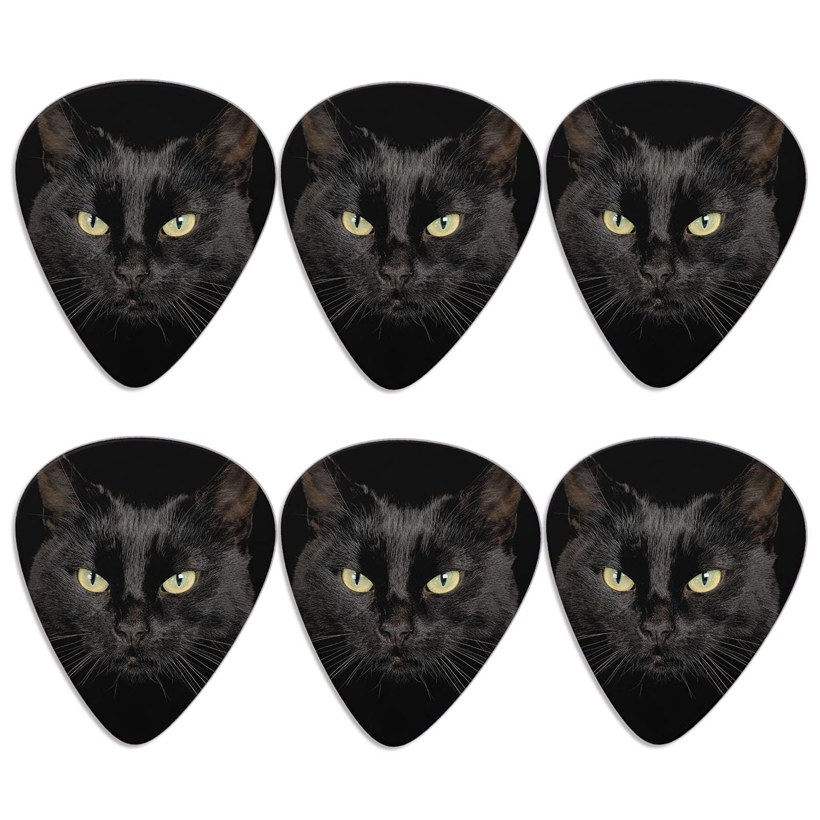 Keiahuan Guitar Picks For Women Men Gift For Acoustic Guitar, Bass And Electric Guitar Black Cat Pattern 0.96Mm,6 Pack