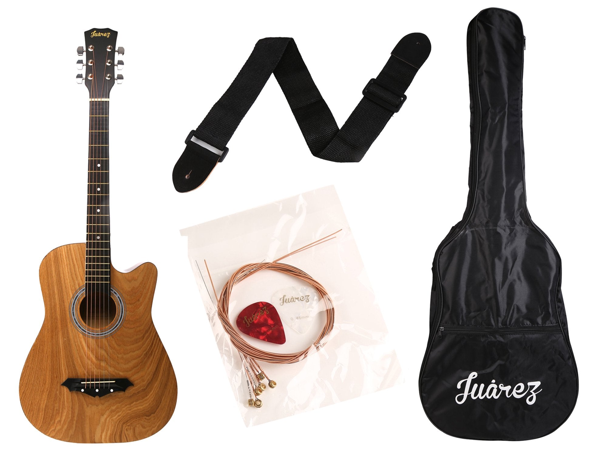 Jurez Jrz38C/Ash 6 Strings Acoustic Guitar 96.52 Cm (38 Inch) Cutaway, Right Handed, Ash With Bag, Strings, Picks And Strap