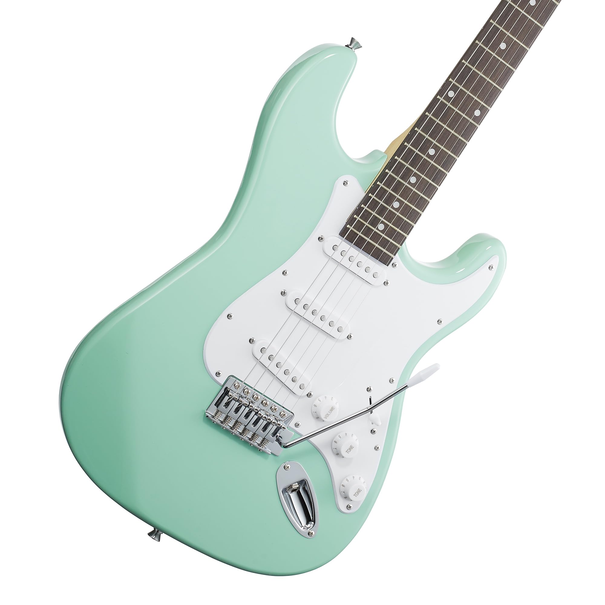 Ashthorpe 39-Inch Electric Guitar (Mint Green-White), Full-Size Guitar Kit with Padded Gig Bag, Tremolo Bar, Strap, Strings, Cab