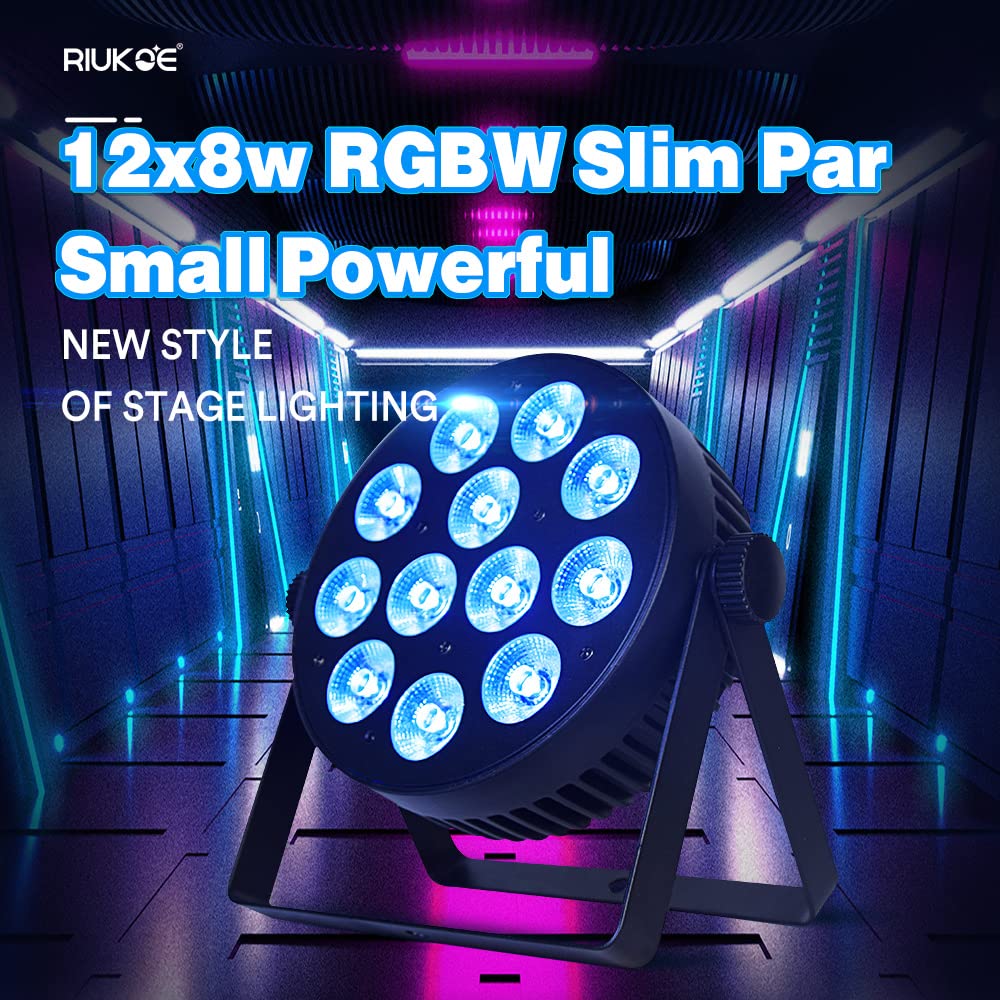 RIUKOE Stage Light Led Par Aluminum Cast Fanless Accent Light DMX RGBW 96W Dj Lights Sound Activated Powerful SlimPAR Led Wash U