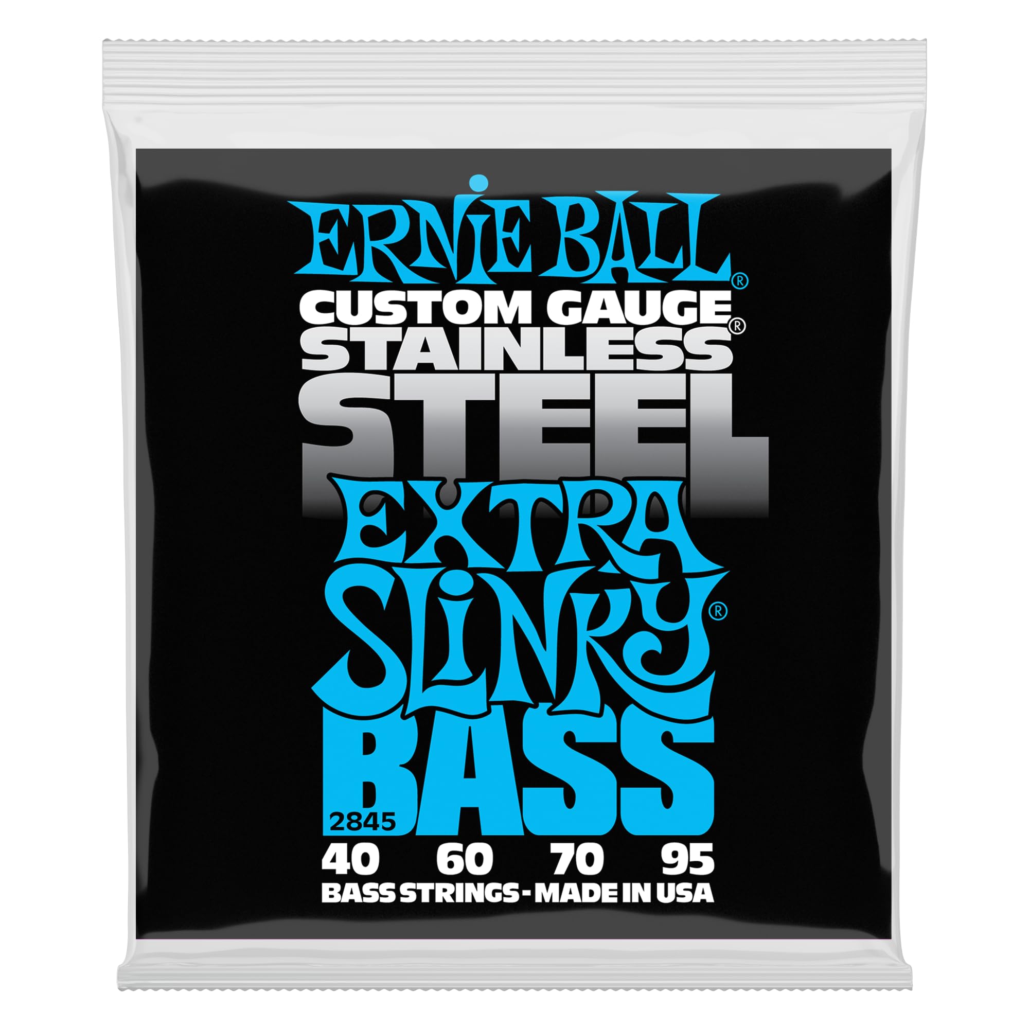 Ernie Ball Extra Slinky Stainless Steel Bass Guitar Strings, 40-95 Gauge (P02845)