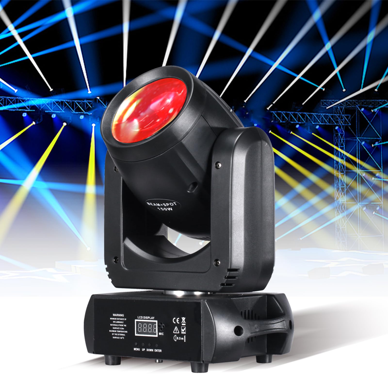 DJXFLI Moving Head Light 150W Stage Lights 8 Gobos 8 Colors 12 Channels Beam Spotlights 18-Face Prism DMX 512 with Sound-Activat
