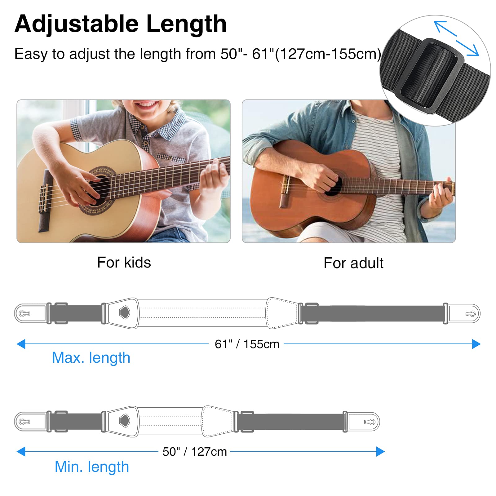 LEKATO Bass Guitar Strap for Electric Guitar & Bass 3'' Wide Guitar Straps Padded Bass Guitar Strap Adjustable Length from 50''