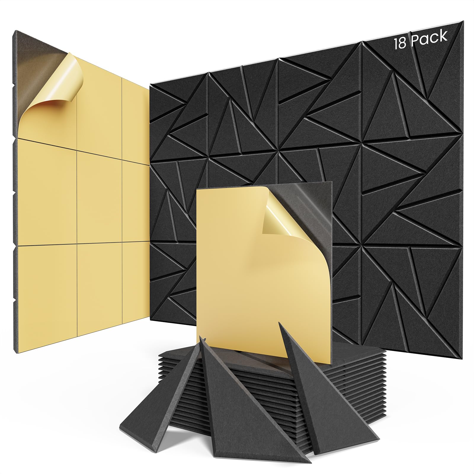 18 Pack Acoustic Panels With Self-Adhesive, 12''X 12''X 0.4''Sound Proof Foam Panels, Sound Panels High Density, Soundproof Wall