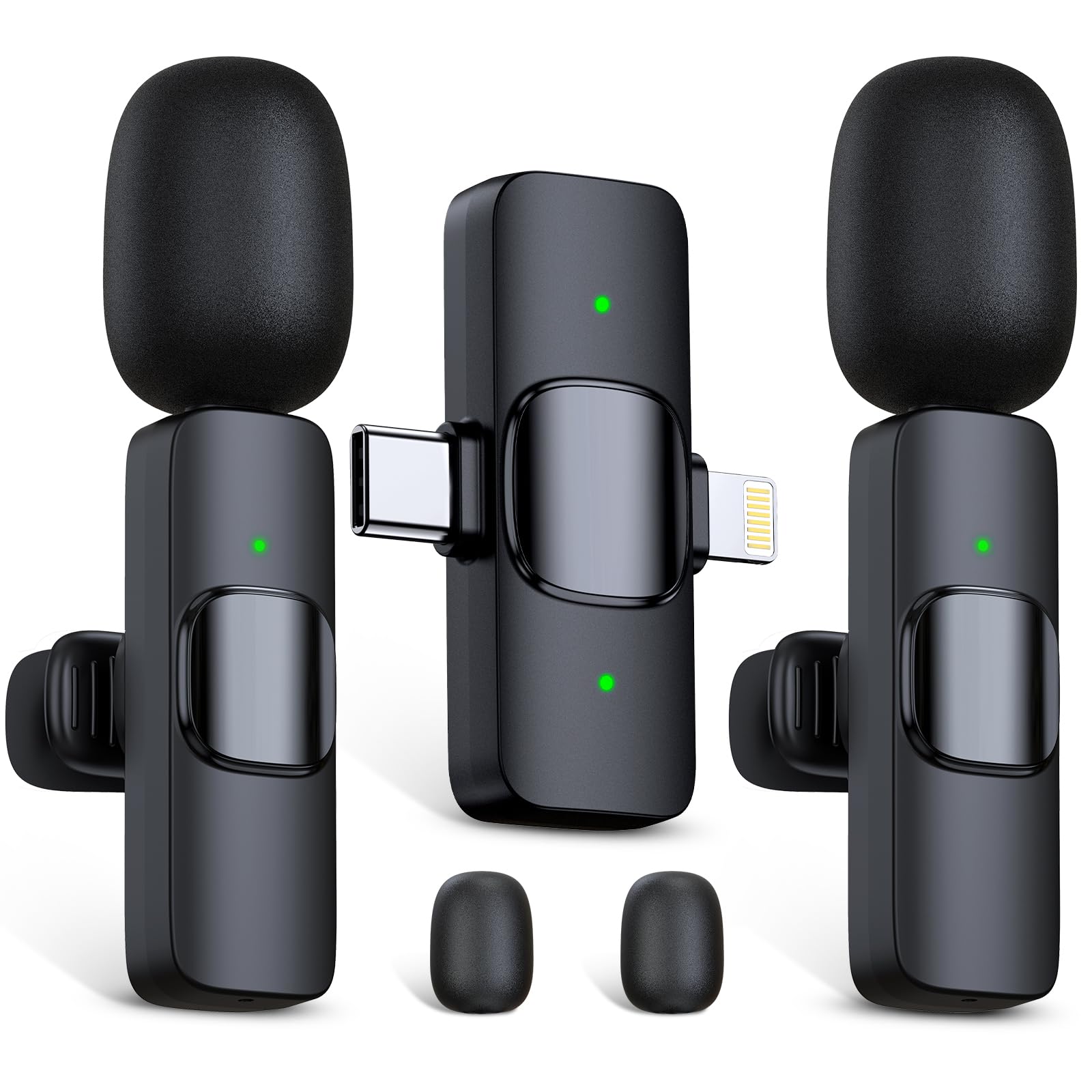 RICCHI Wireless Microphone for iPhone, iPad and Android Phone, 2pcs Professional Mini Microphone Plug-Play Clip on Mics for Vlog