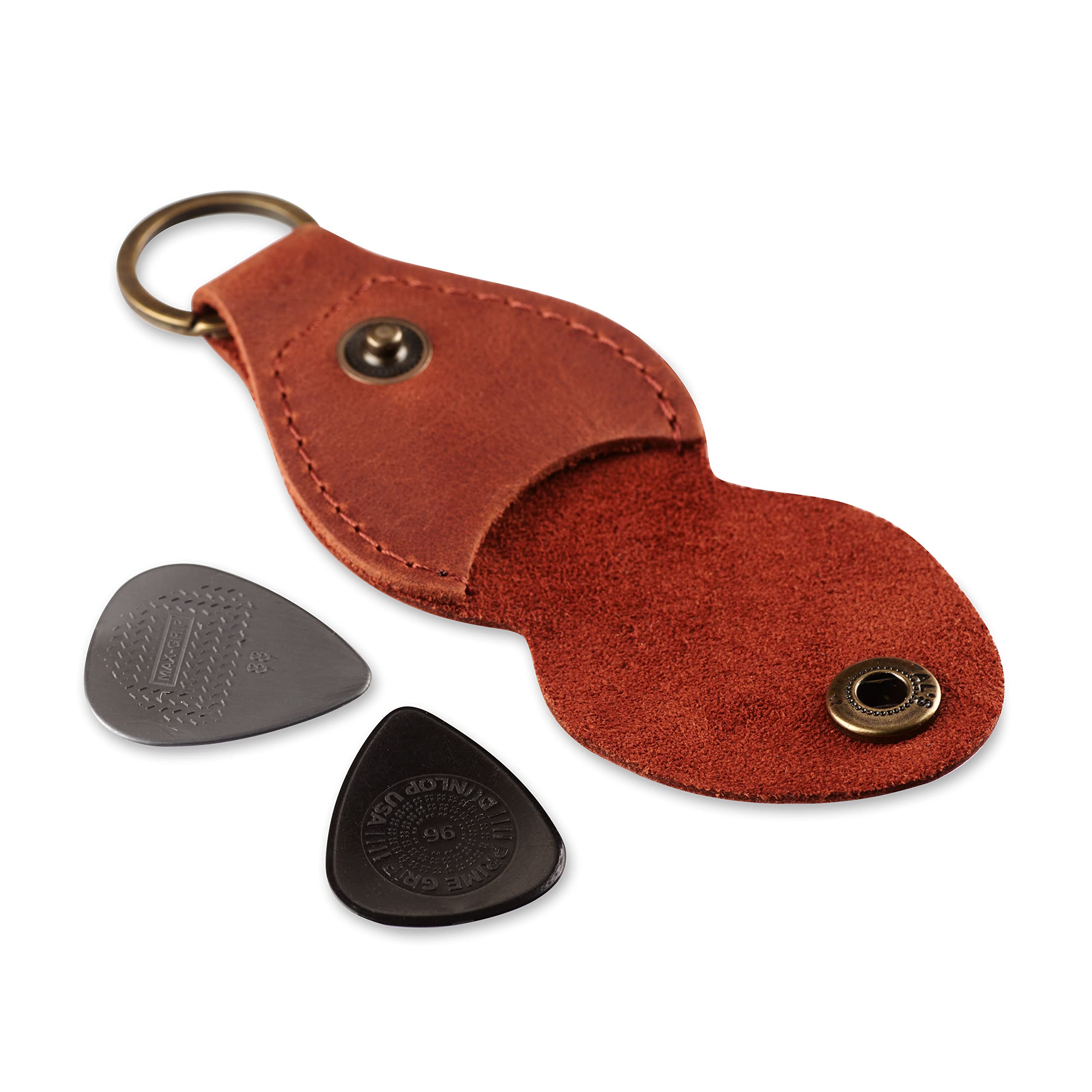 Leather Guitar Pick Holder Keychain, Guitar Pick Holder Case Bag, Plectrum Key Fob Cases Bag, Gift for Guitar Players (Cognac)