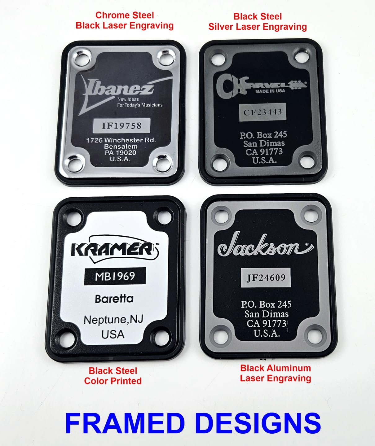 Ibanez Tribute Guitar Neck Plate - Choose color and custom engraving or printing