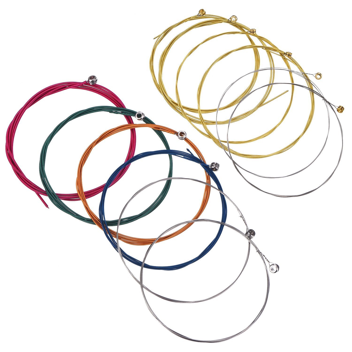 Bememo 2 Sets Of 6 Guitar Strings Replacement Steel String For Acoustic Guitar (1 Yellow Set And 1 Multicolor Set)