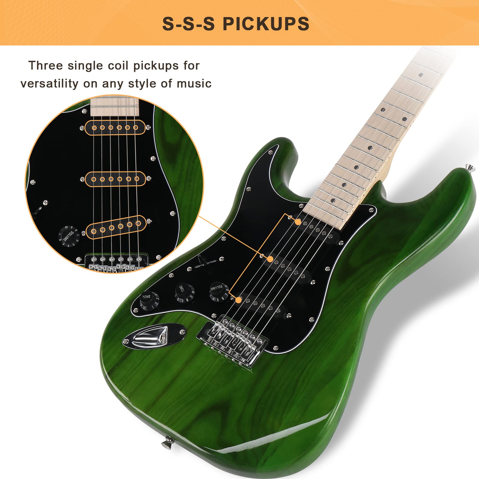 GLARRY 39'' Left Handed Full Size Electric Guitar for Music Lover Beginner with 20W Amp and Accessories Pack Guitar Bag (Green)