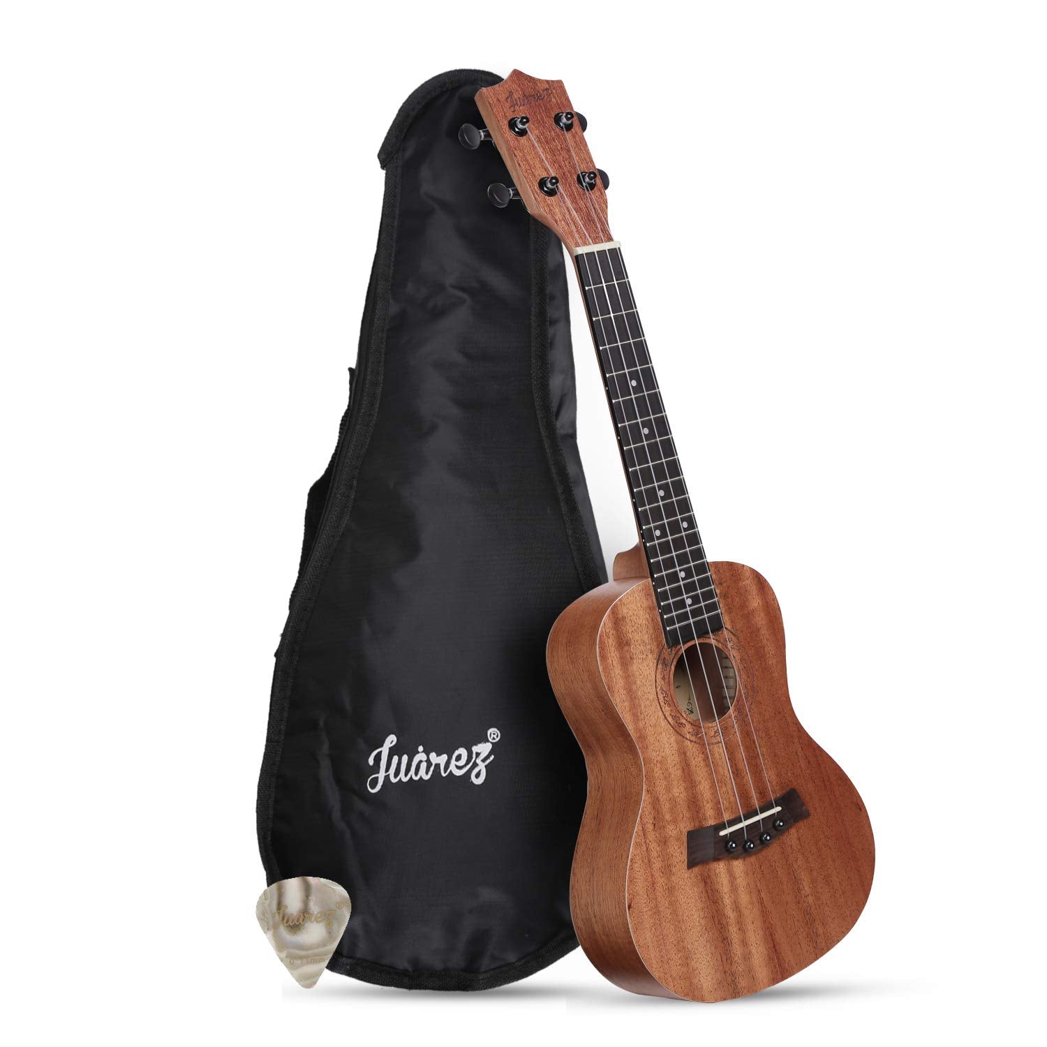Juarez 23 Soprano Ukulele Kit, Solid Mahogany Body, Aquila Strings (Strings Made In Italy), Rosewood Fretboard & Bridge, Black D