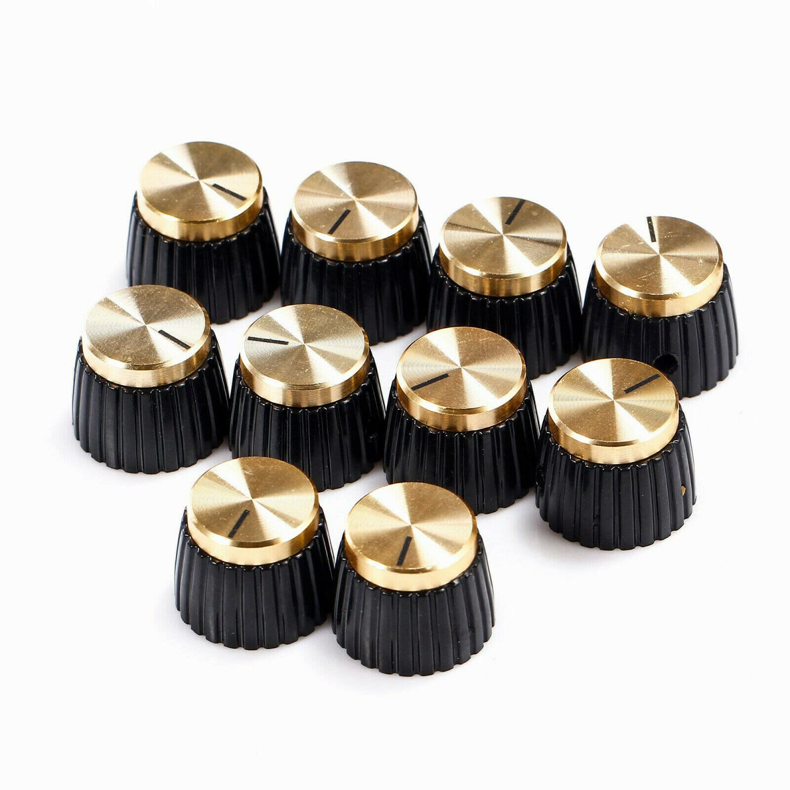 Fastrohy 10Pcs Guitar Amplifier Amp Knobs With Gold Cap Push On Knobs For Marshall Amplifier, Black