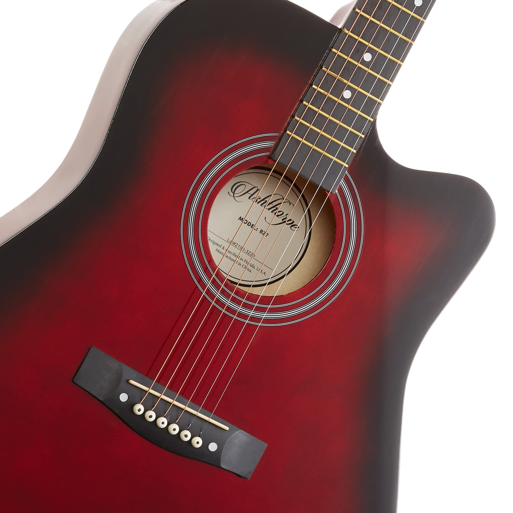 Ashthorpe 41-inch Beginner Cutaway Acoustic Guitar Package (Red), Full Size Basic Starter Kit w/Gig Bag, Strings, Strap, Tuner,