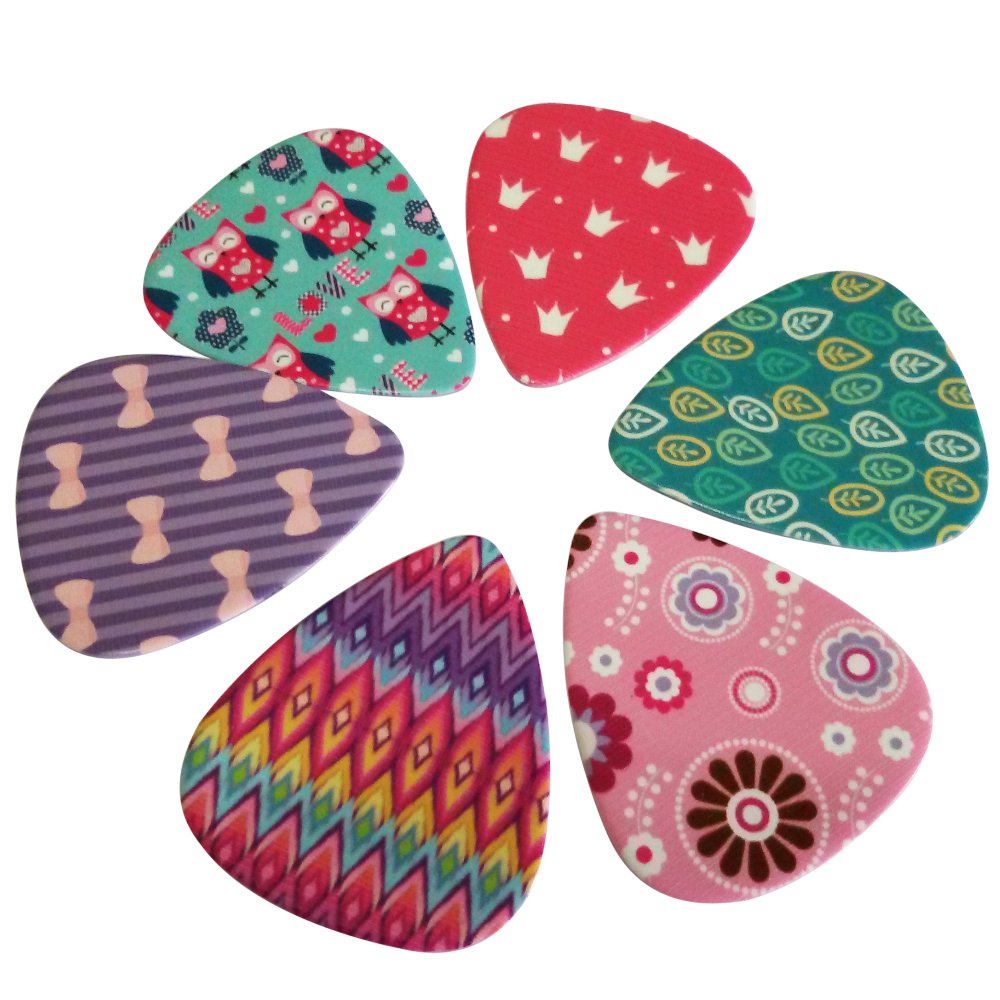 Girly Guitar Picks Set - Medium Celluloid 12-pack - Unique Colorful Designs - Best Gifts for Girls Kids Teens Daughter Granddaug