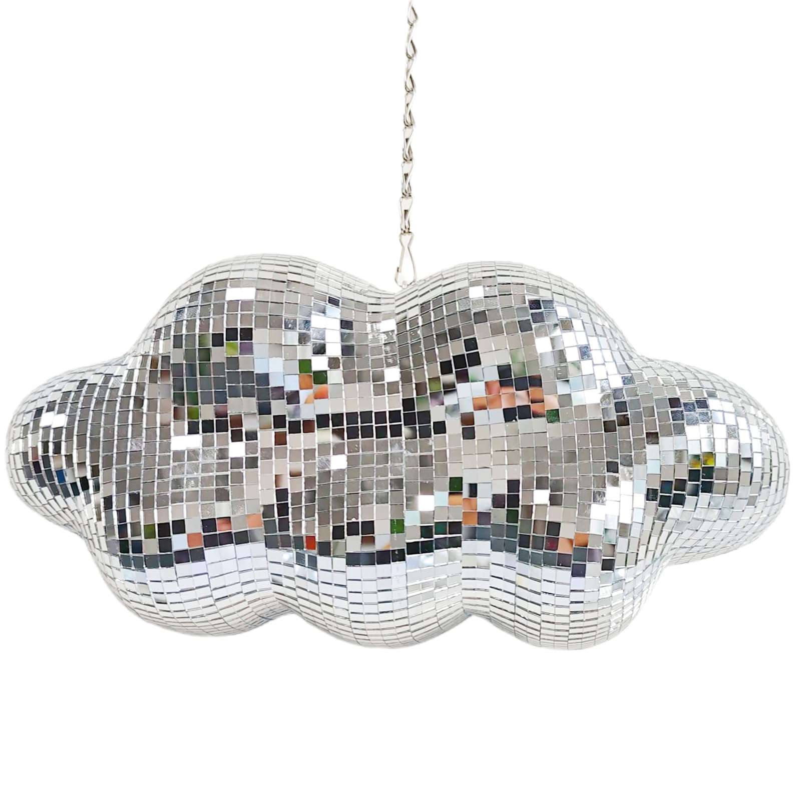 MFGDISCO Disco Ball Cloud Shaped, Cute Hanging Party Mirror Decor with Chain, Retro Light Reflective Ball for Party Home Decor, 