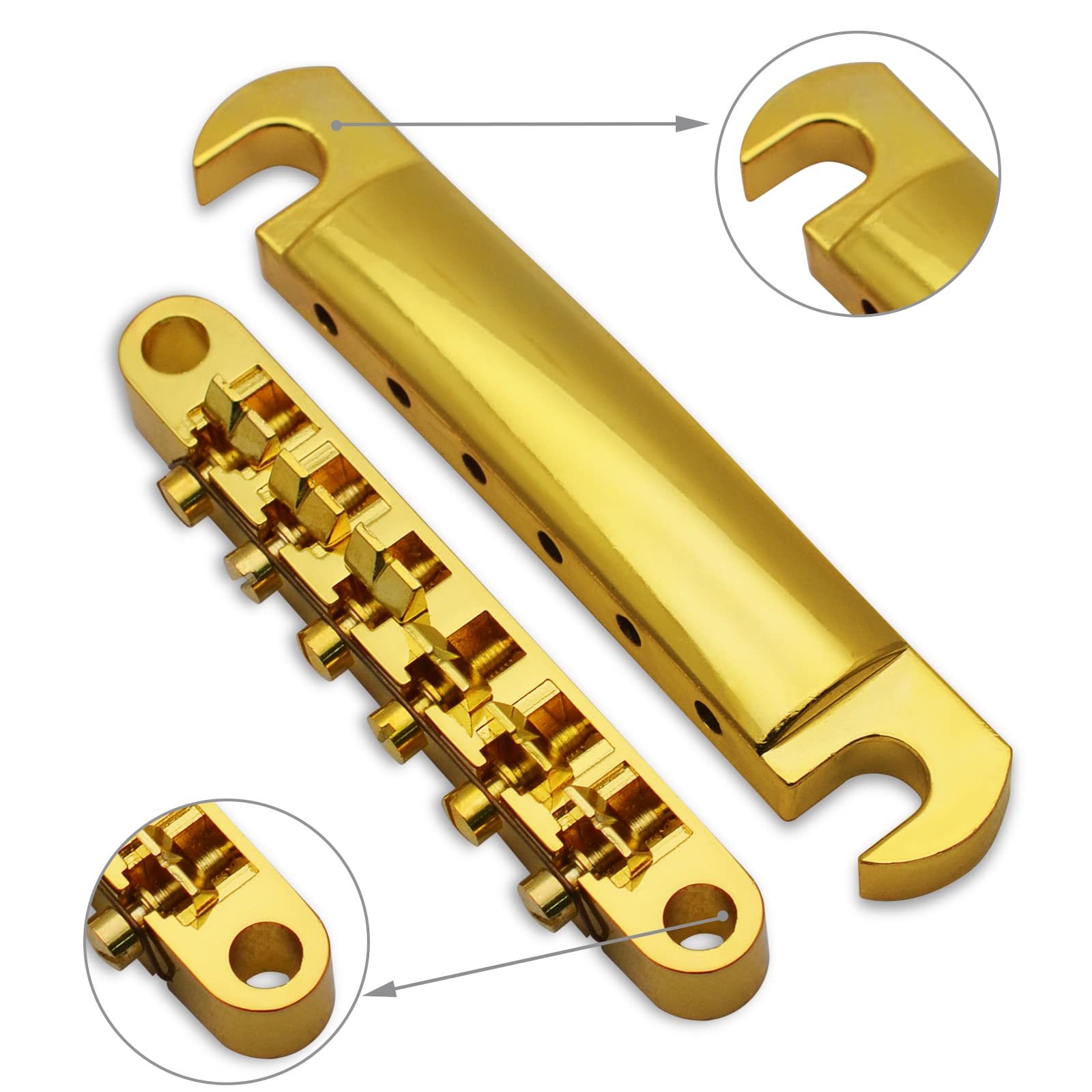 MAXCHEER A Set of String Saddle Tune-O-Matic Bridge & Tailpiece For GB LP Style Electric Guitar (Gold)
