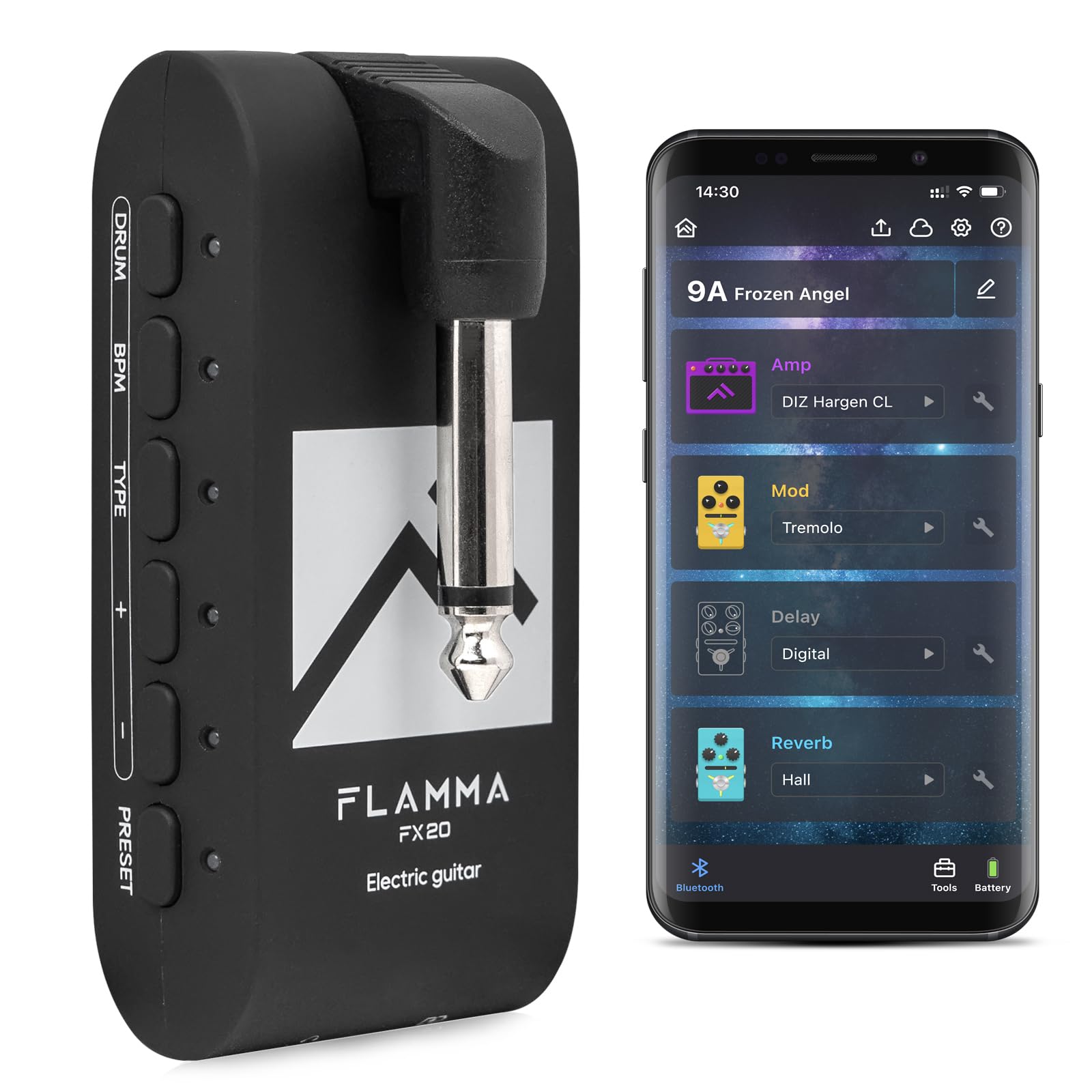 Flamma Fx20 Guitar Headphone Amp With App 40 Drum Grooves 52 Amp Modes 5 Delay 5 Reverb Effects 14 Modulations For Practice Reco