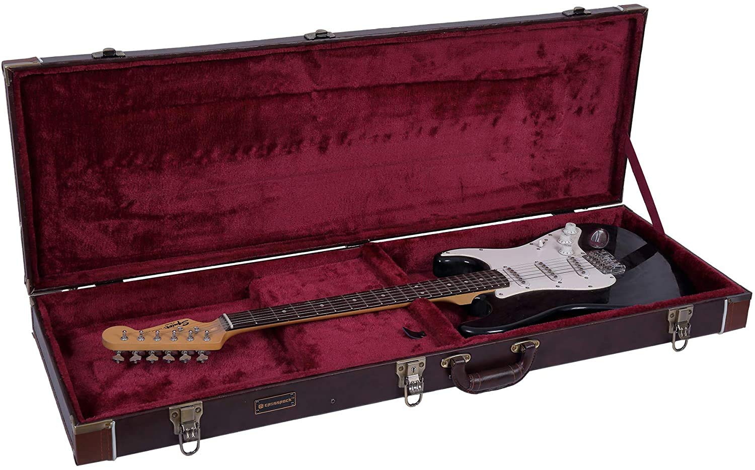 Crossrock Wooden Case Fits Fender Telecaster and Stratocaster Electric Guitars,Brown (CRW620EBR)