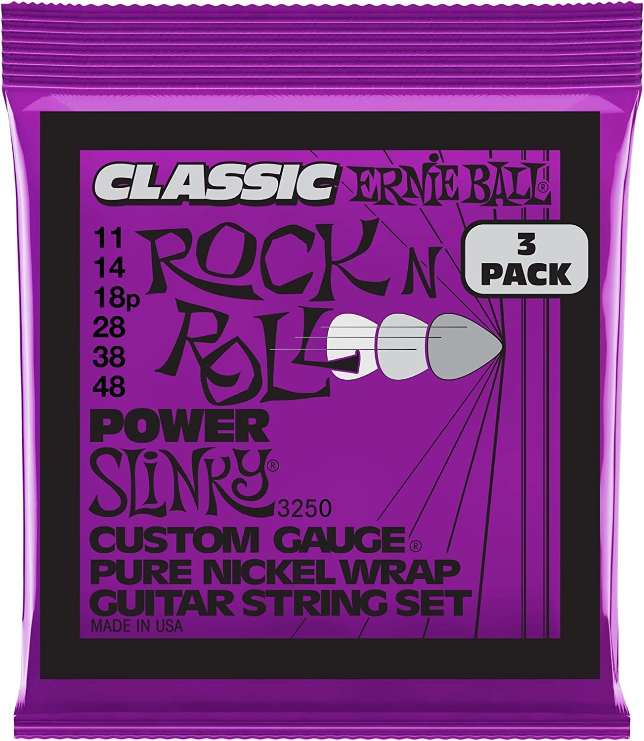 Ernie Ball Regular Slinky Classic Pure Nickel Electric Guitar Strings 3-pack, 10-46 Gauge (P03251)