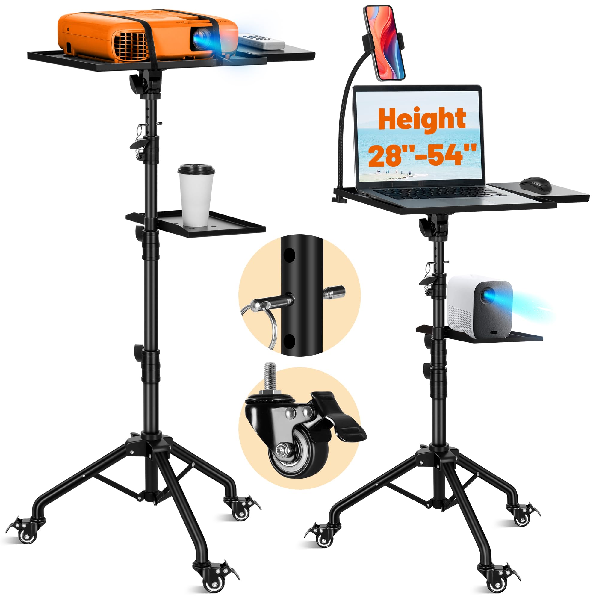 Cahaya Projector Tripod Stand With Casters: Projector Stand 28-54In Height Adjustable Multifunctional Universal Laptop Stand Dj