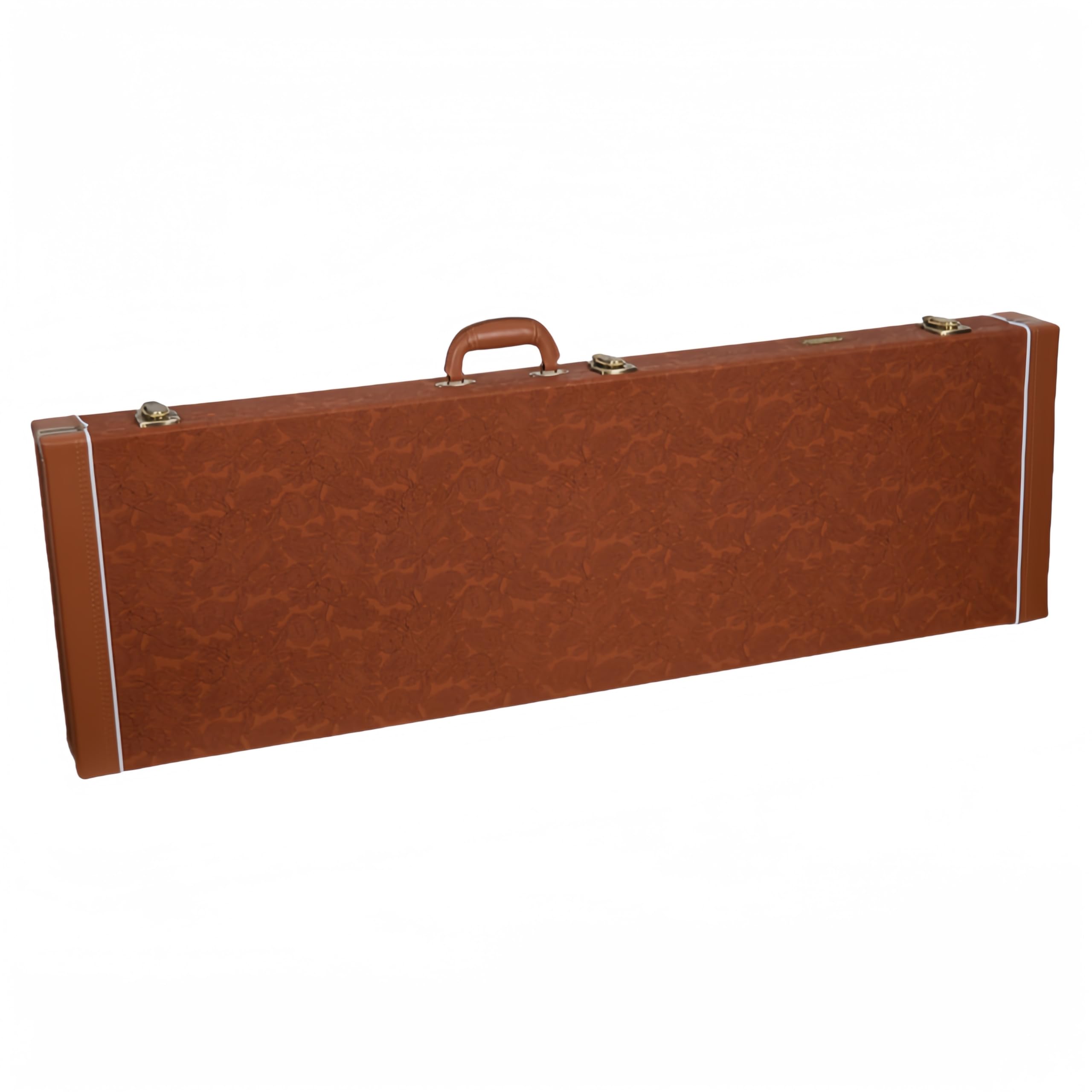 Crossrock Relief Series Bass Guitar Case for Fender Precision & Jazz | Carved Red Wood Finish, Ivory Plush Interior, Lock - Prem