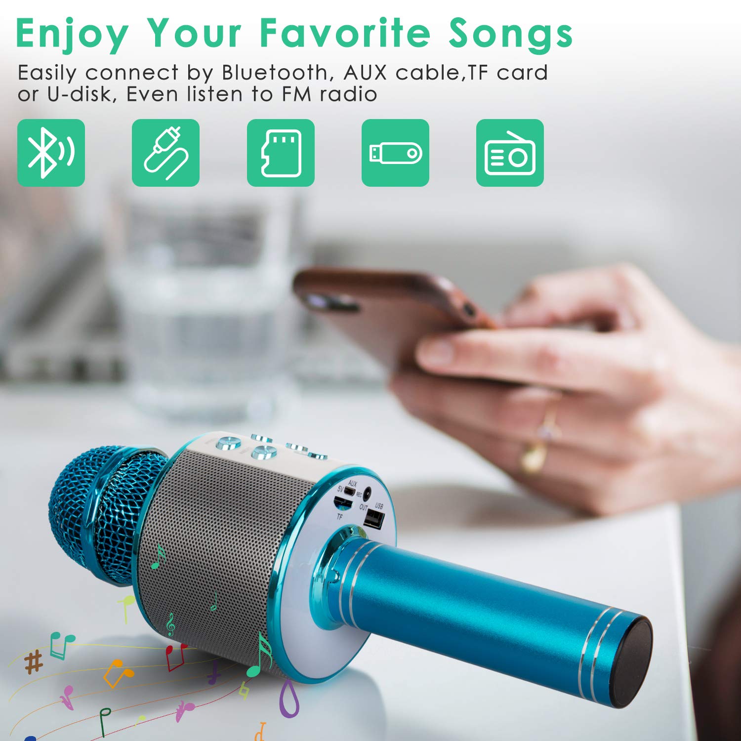 KIDWILL Wireless Bluetooth Karaoke Microphone for Kids, 5-in-1 Portable Handheld Karaoke Mic Speaker Player Recorder with Adjust