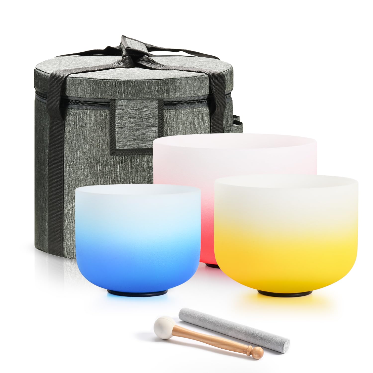 Lycrystal 432HZ PCS Aria Gradient GEC Crystal Singing Bowl Set of 3, 8G Throat, 10E Solar Plexus, 12    Root with Case Suede Str