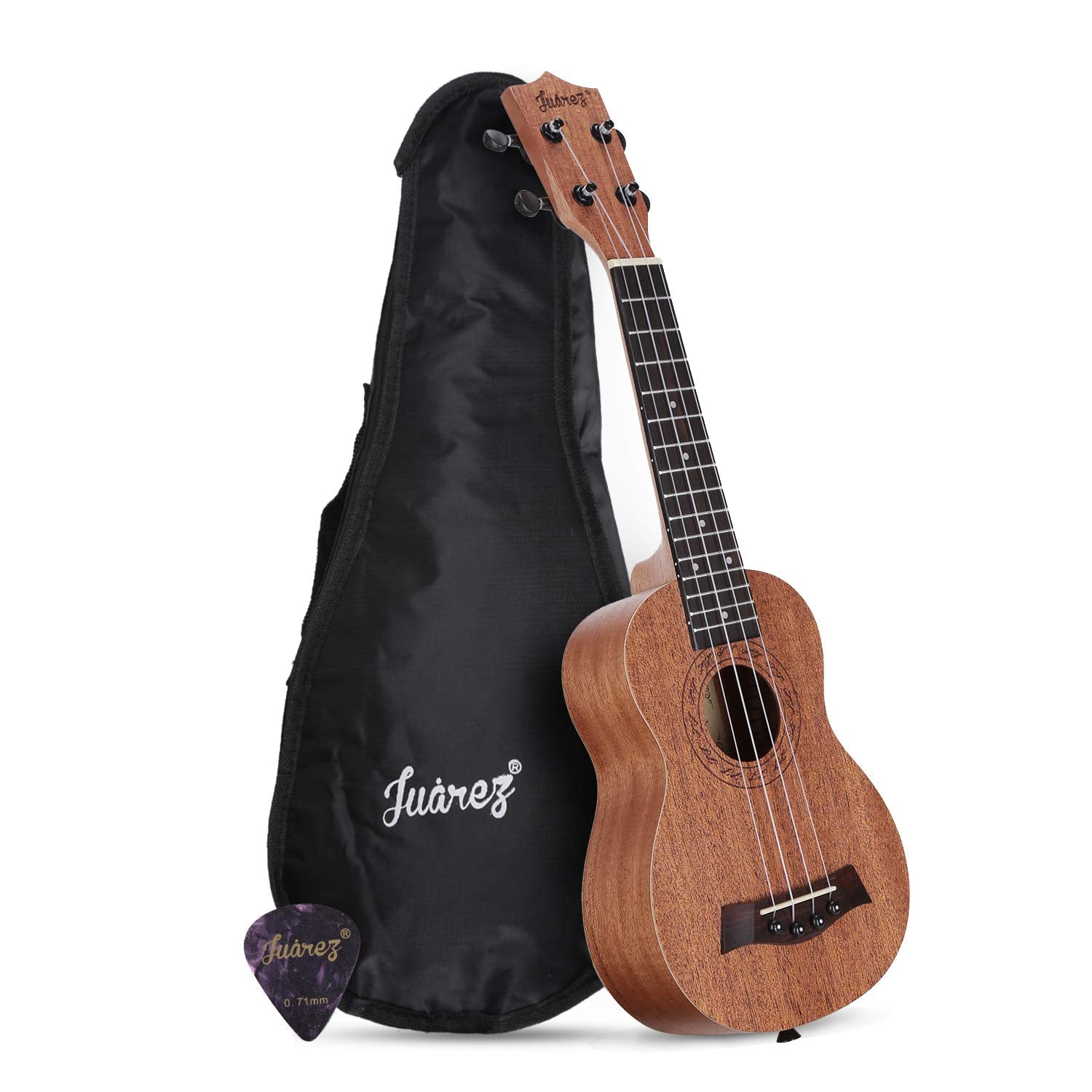 Juarez 21 Soprano Ukulele Kit, Mahogany Body, Aquila Strings (Strings Made In Italy), Rosewood Fretboard & Bridge, Black Die Cas