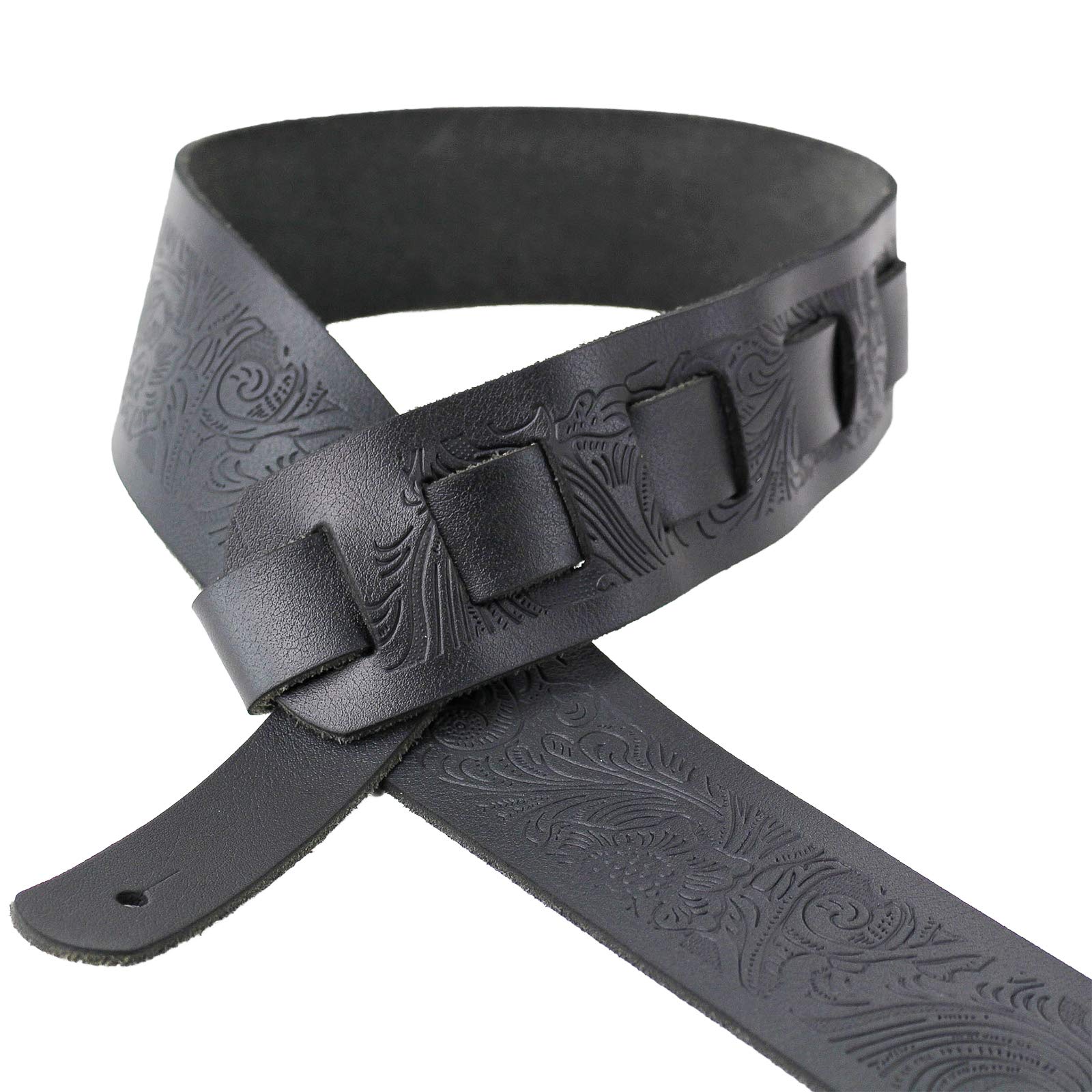 Walker & Williams SP-74 Soft Black Premium Thick Italian Leather Guitar Strap Live Oak Tooling