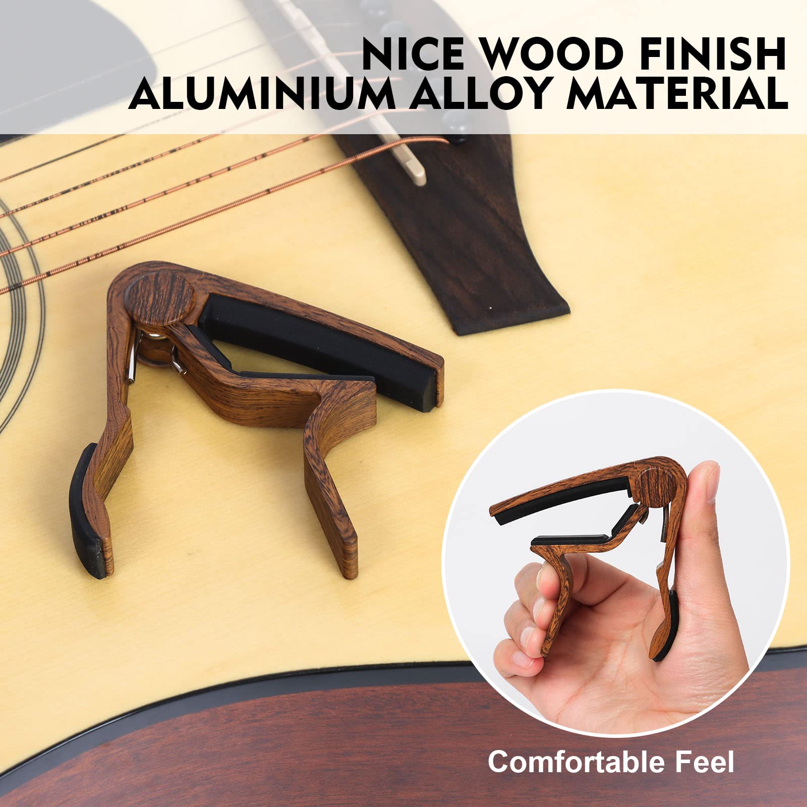 BigDeer Guitar Capo for Acoustic and Electric Guitars - One Rosewood Plus One Alloy Shark Capo (Gold) for both acoustic and elec