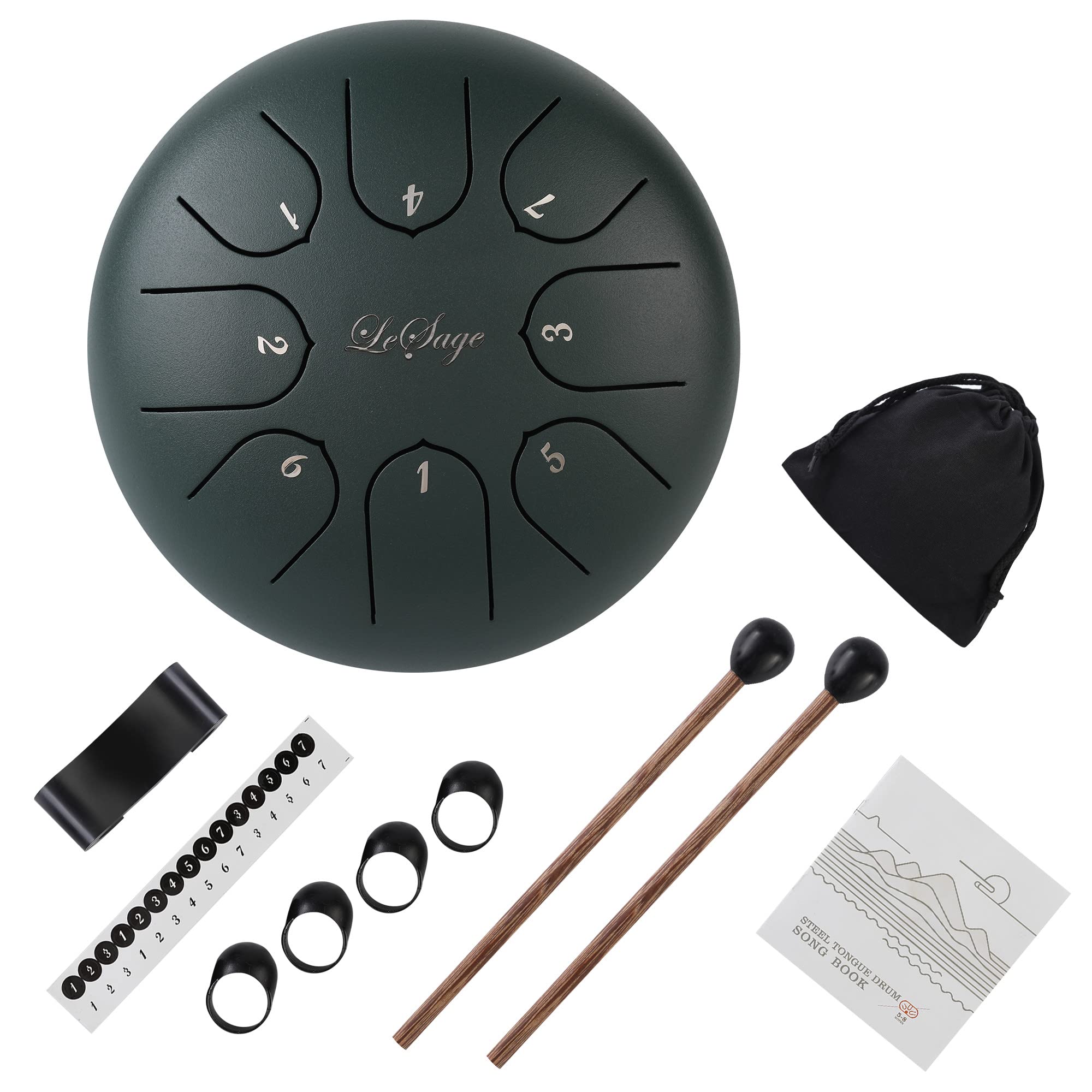 LeSage Steel Tongue Drum - 6 Inch Meditation Drum with 8 Notes for Adults and Kids - Includes Finger Picks and Mallets