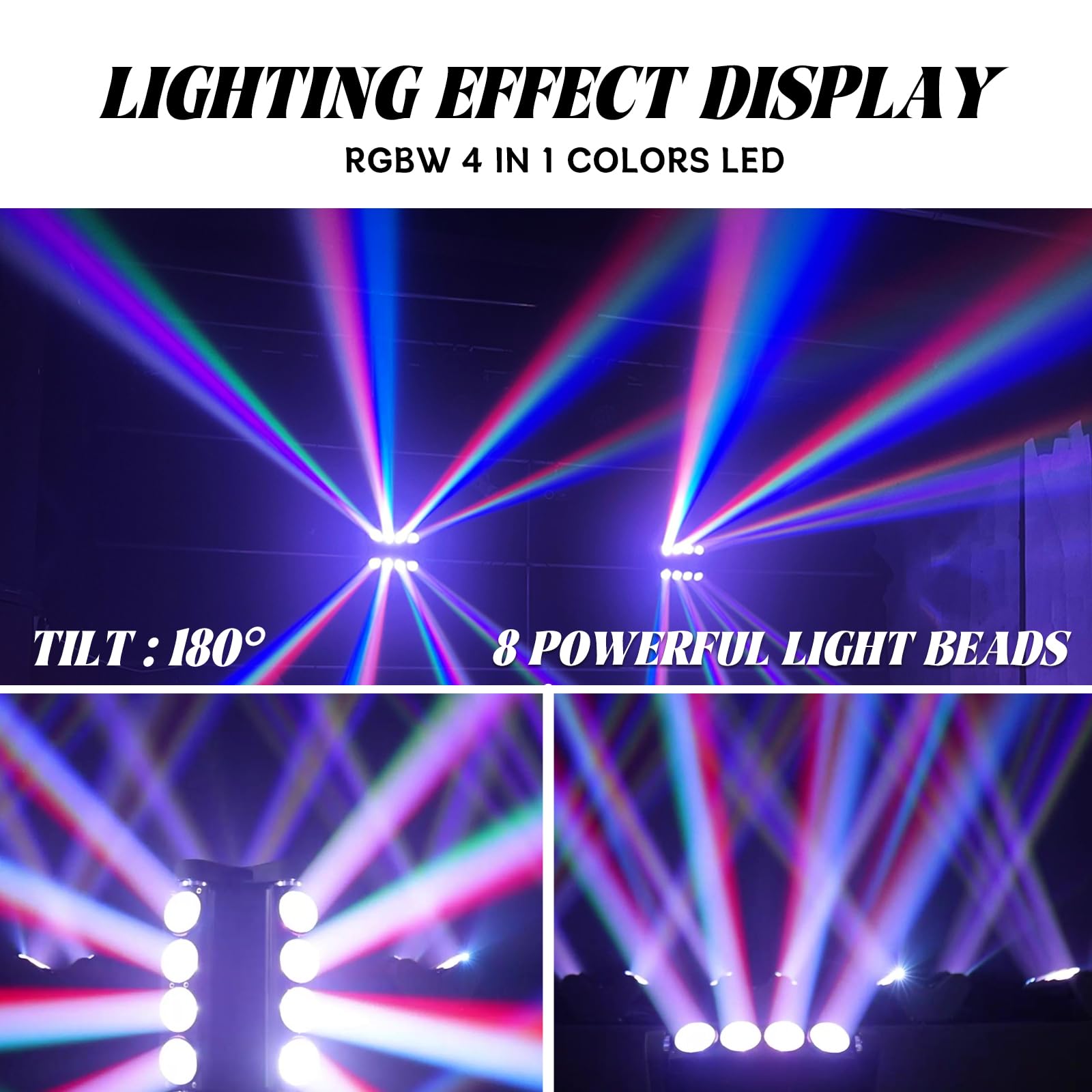 8x15W Spider Moving Head Light LED RGBW 4in1 Portable Stage Light, Strobe Party Beam DJ Lighting DMX 512 & Sound Activated for K