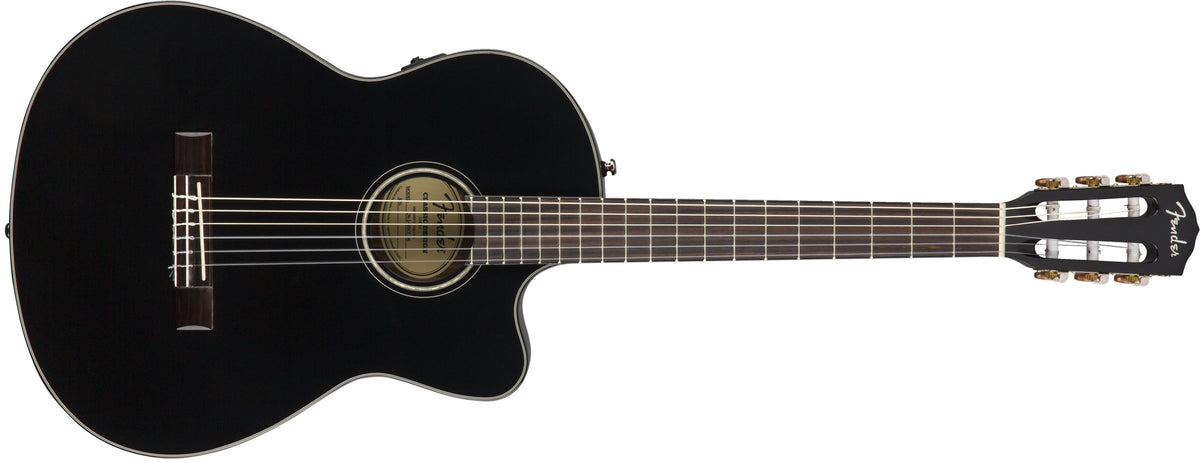 Fender Cn-140Sce Thinline Concert Nylon String Acoustic Guitar, Black, With Case
