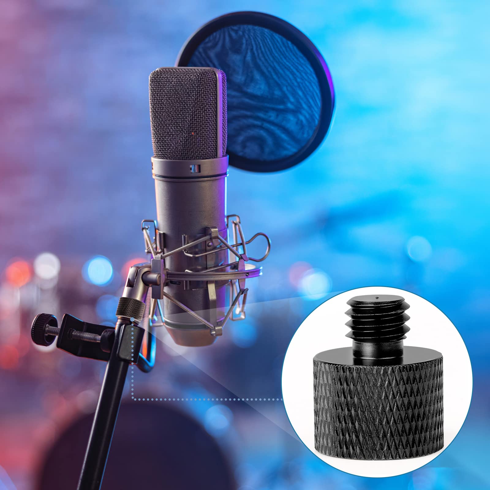 Mic Stand Adapter 3/8 Female to 5/8 Male Microphone Stand Adapter and 5/8 Female to 3/8 Male Mic Thread Adapter for Blue Yeti Sn