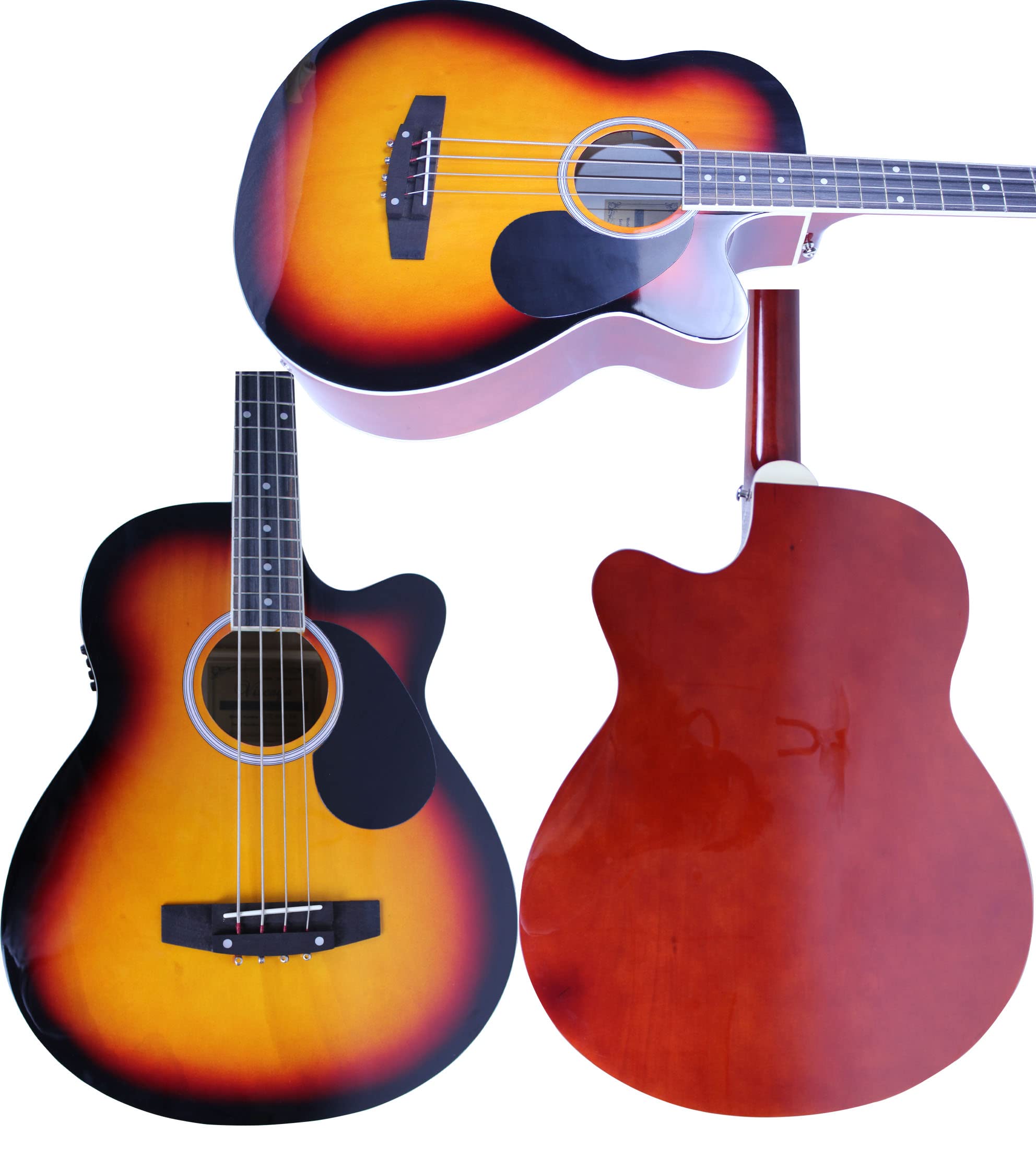 YMC 4 Strings Cutaway Acoustic-Electric Bass Guitar With 4-Band Equalizer, Adjustable Truss Rod,Gig Bag,Strap,Picks- (Sunburst)