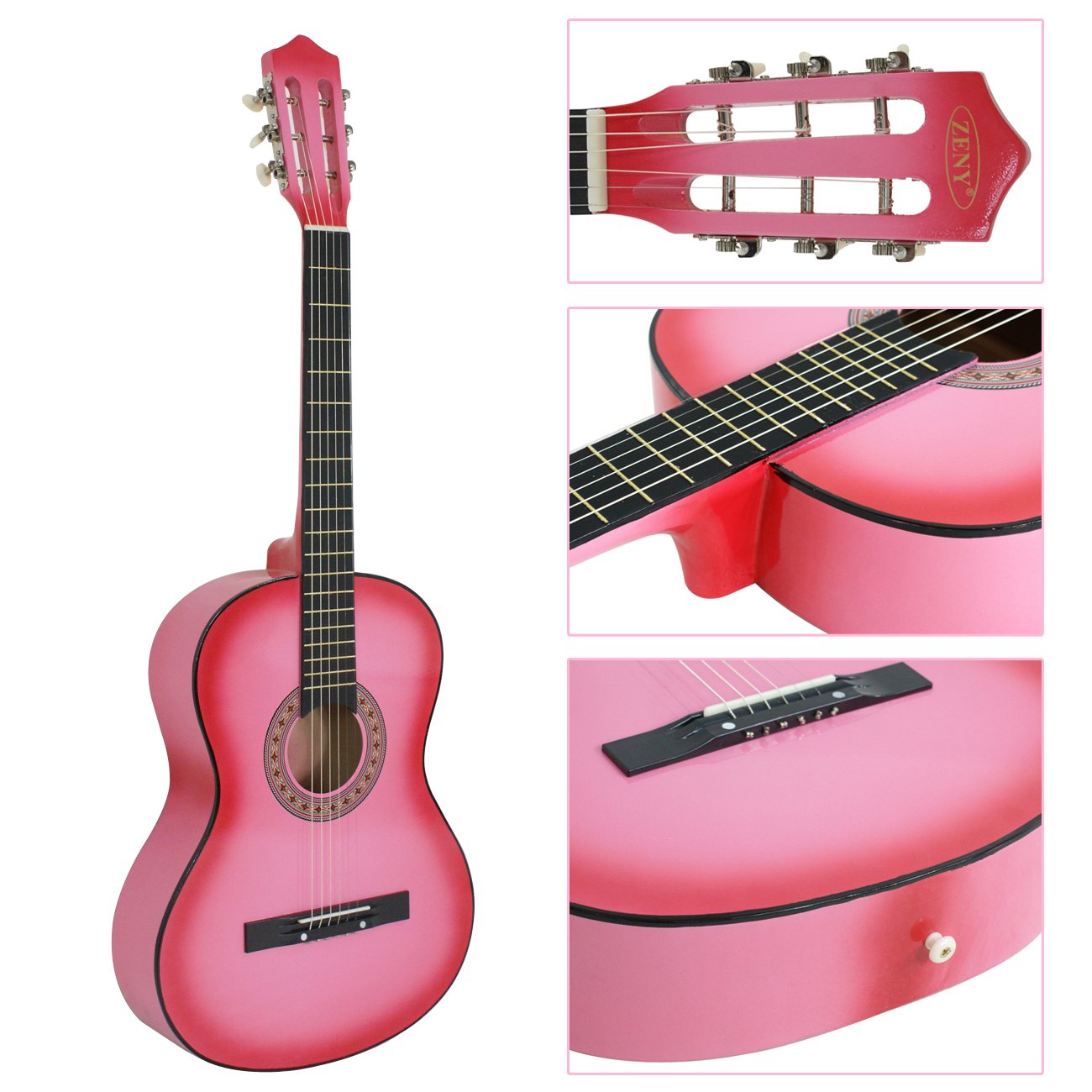 Smartxchoices 38'' Acoustic Guitar Bundle with Gig Bag Strap Pitch Pipe Extra Strings Set Pick PINK 6 String for Beginners Start